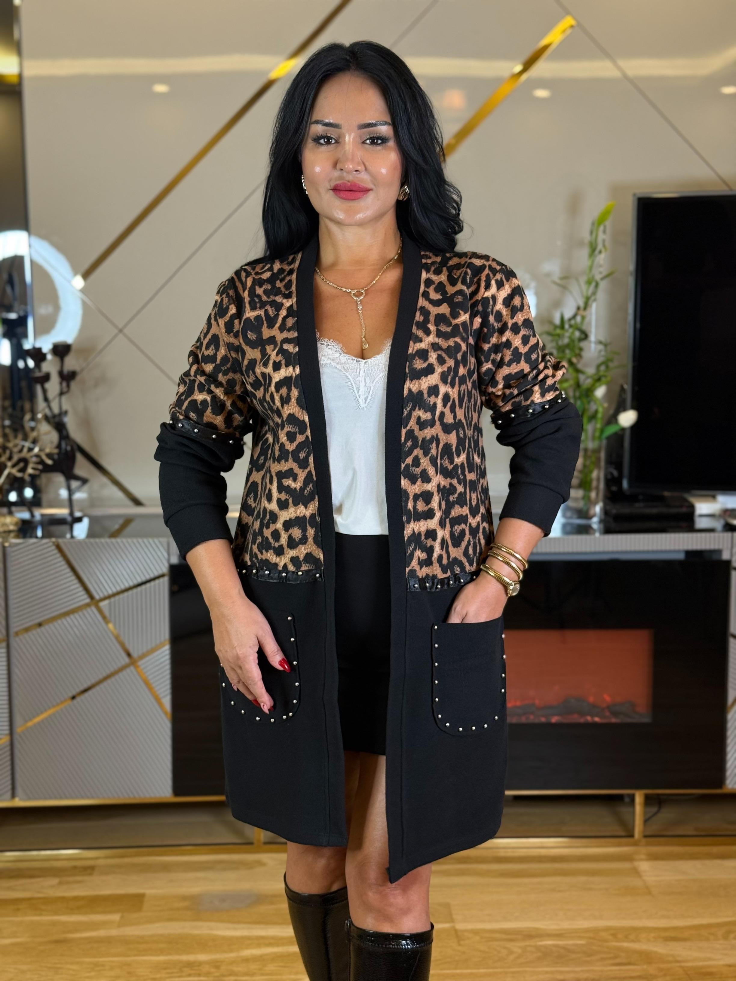 4282   Leopar  Garnili Uzun Hırka4282