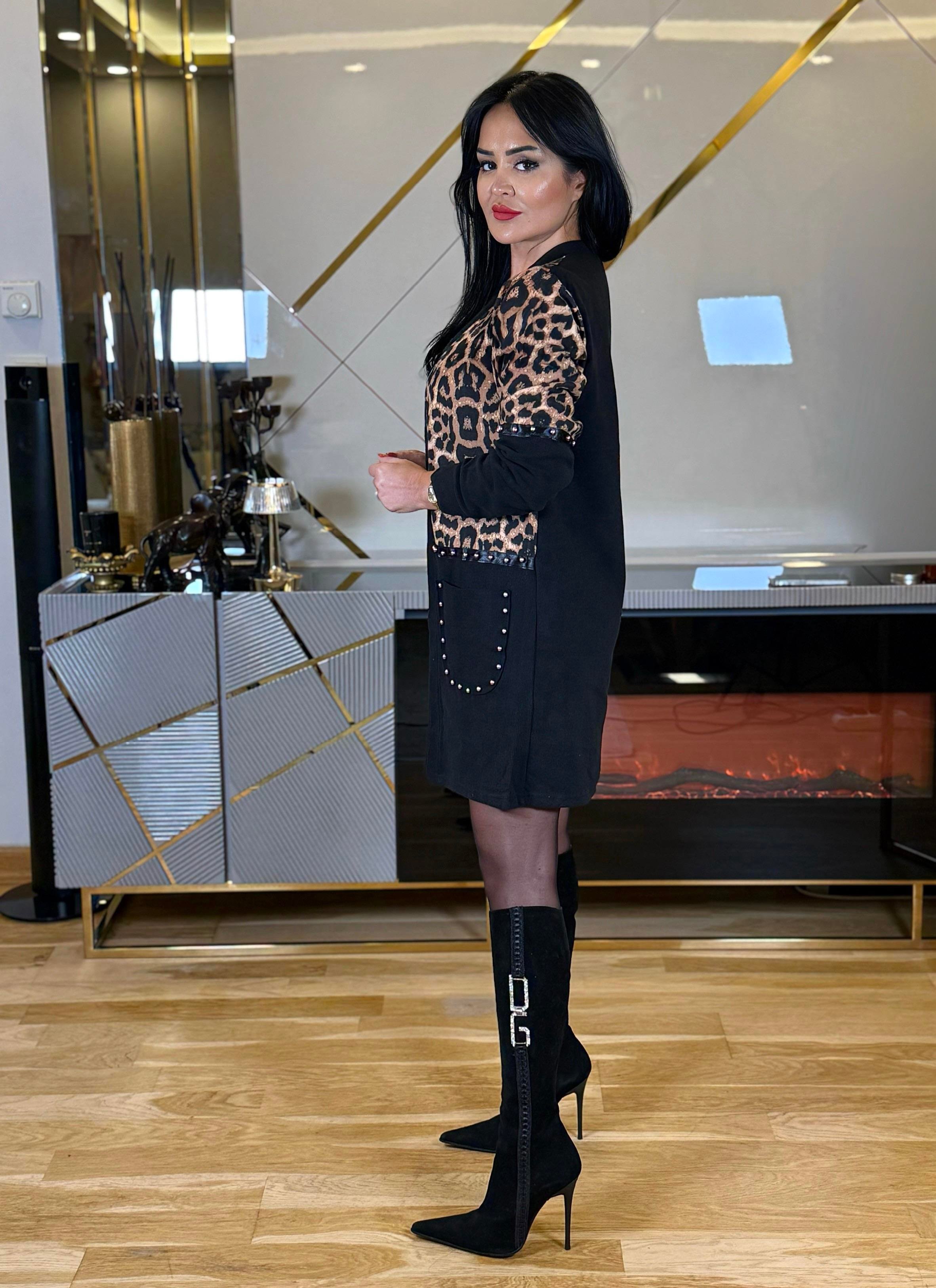 4282  Payetli incili  leopar hırka4282