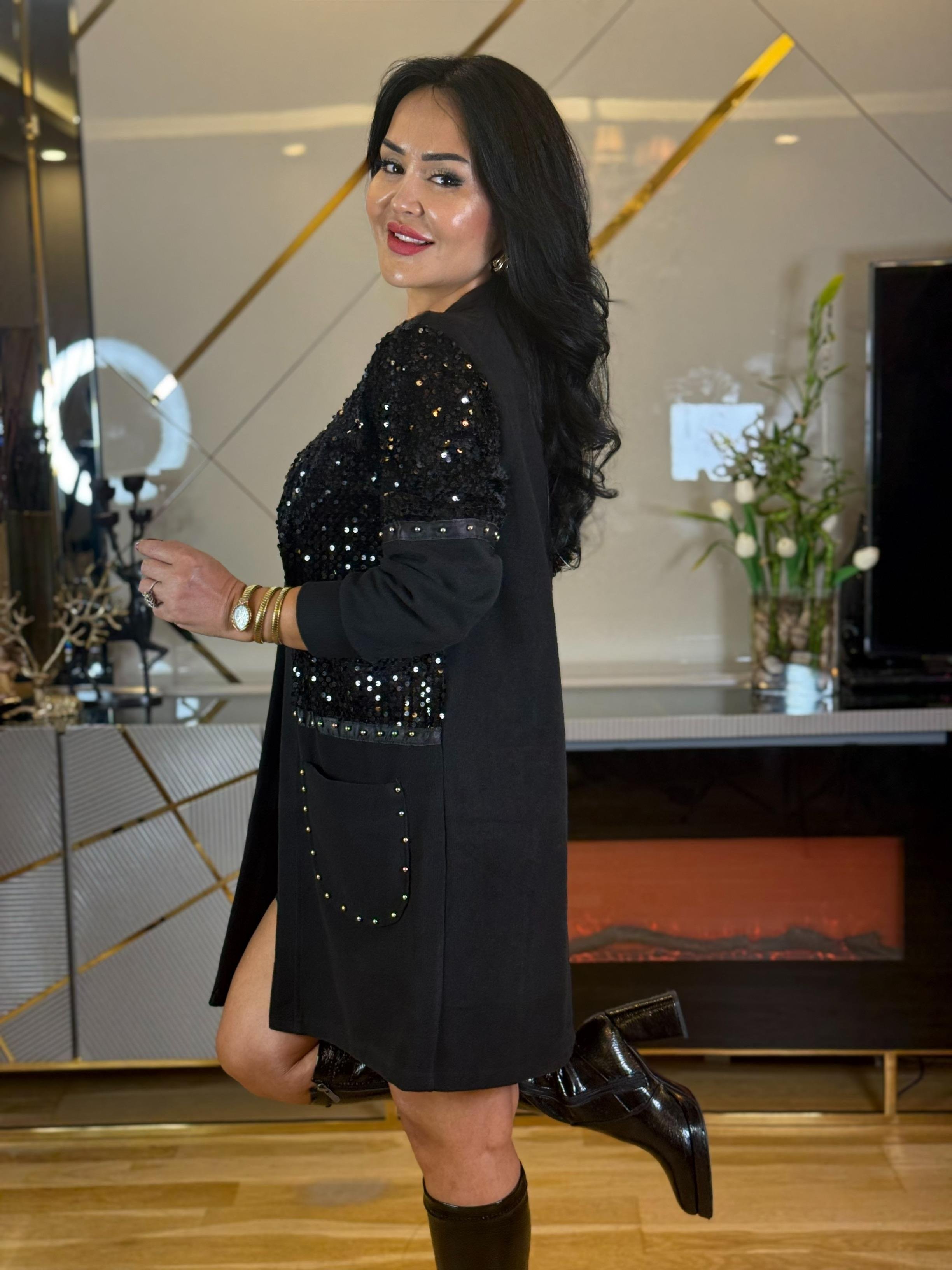 4282 Siyah   Payetli  Hırka4282