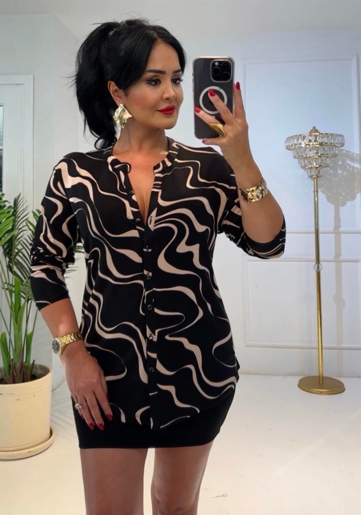 4286 Pamuklu viskon dalga detaylı gömleksfdrfgsdfgsd