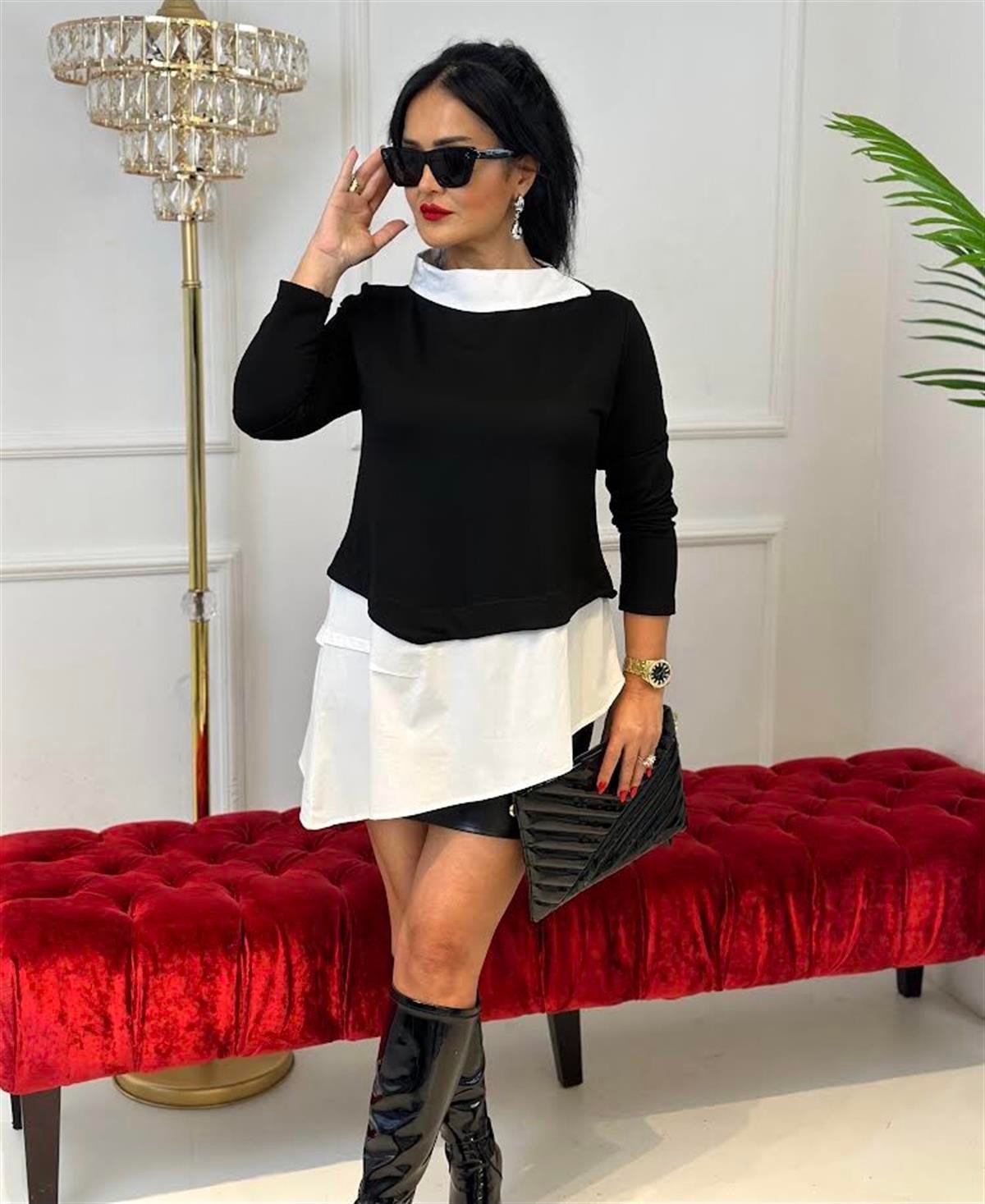 4303 Beyaz yakalı siyah tunikFVGFGFGD