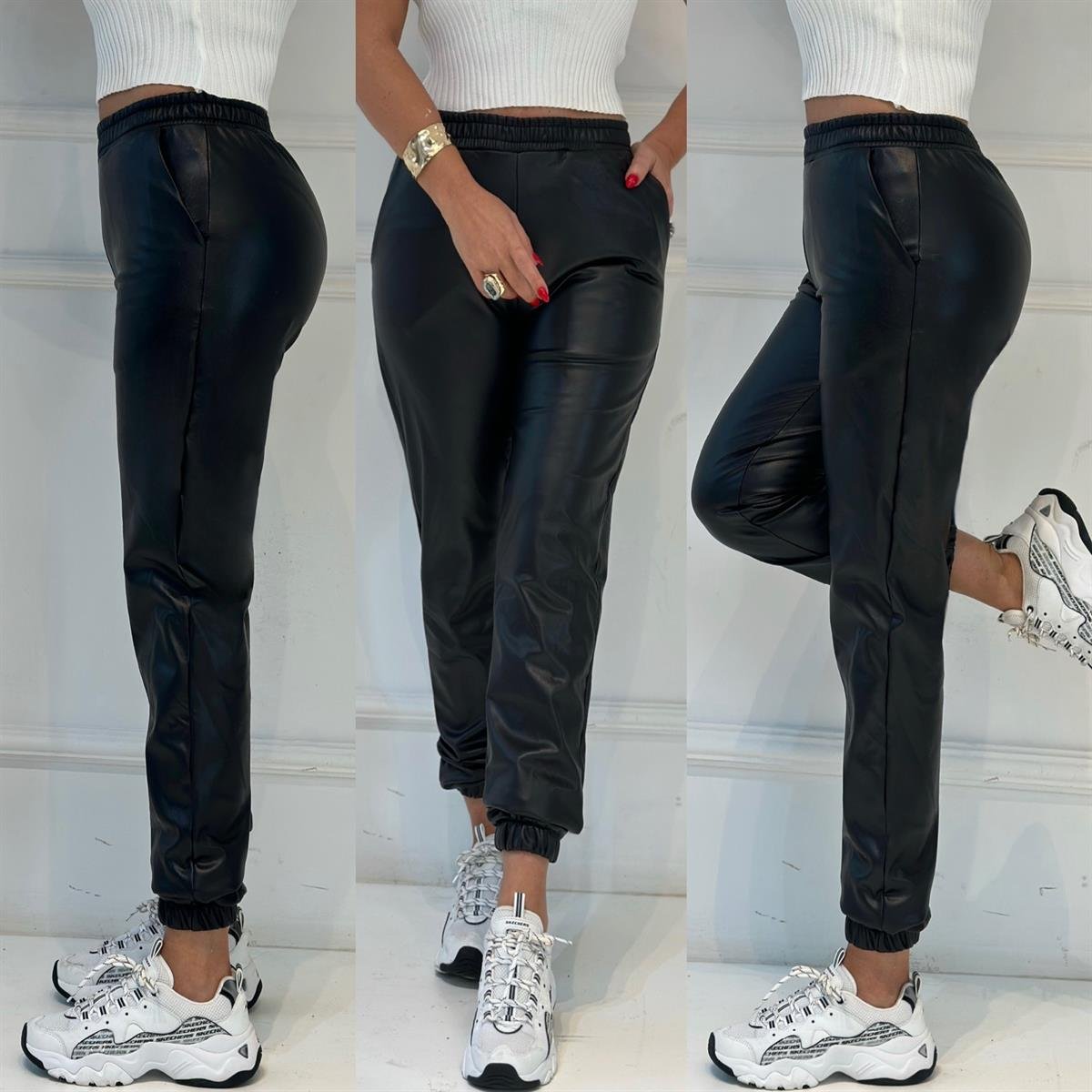 4312 PAÇA   LASTIKLI   DERI PANTOLONKajdjdnd