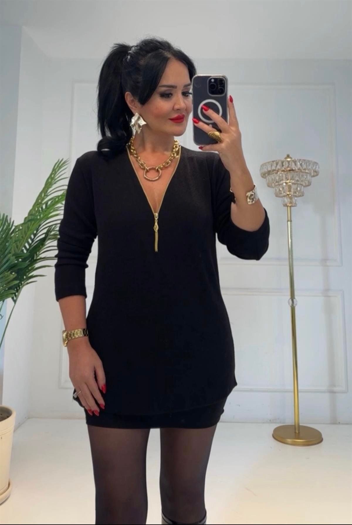 4318 Siyah  fermuarlı bluzTFUF