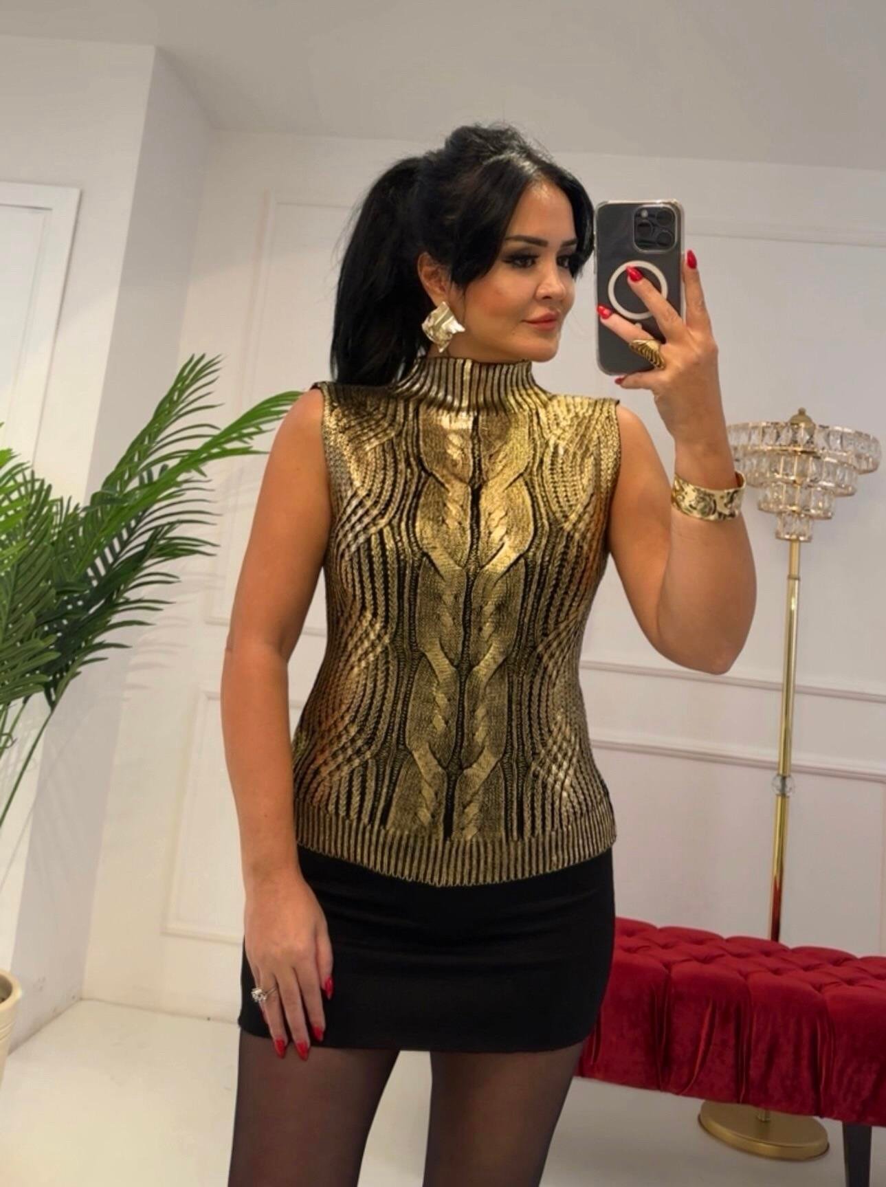 4326 Özel üretim varaklı bakır  triko bluzdef45ty54y5