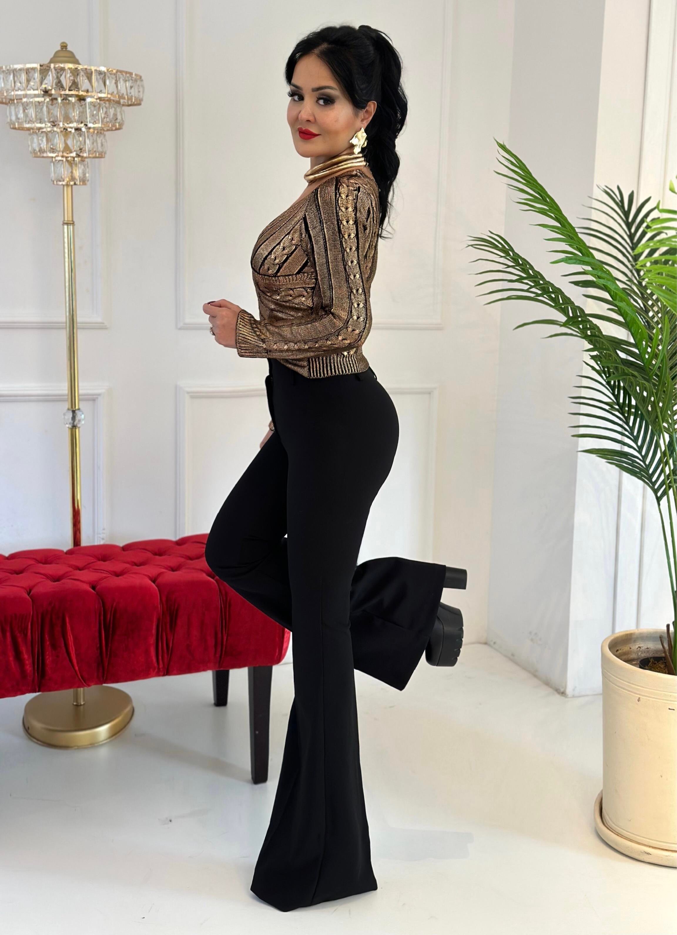 4337 Kruvaza yaka varaklı bluzdef45ty54y5