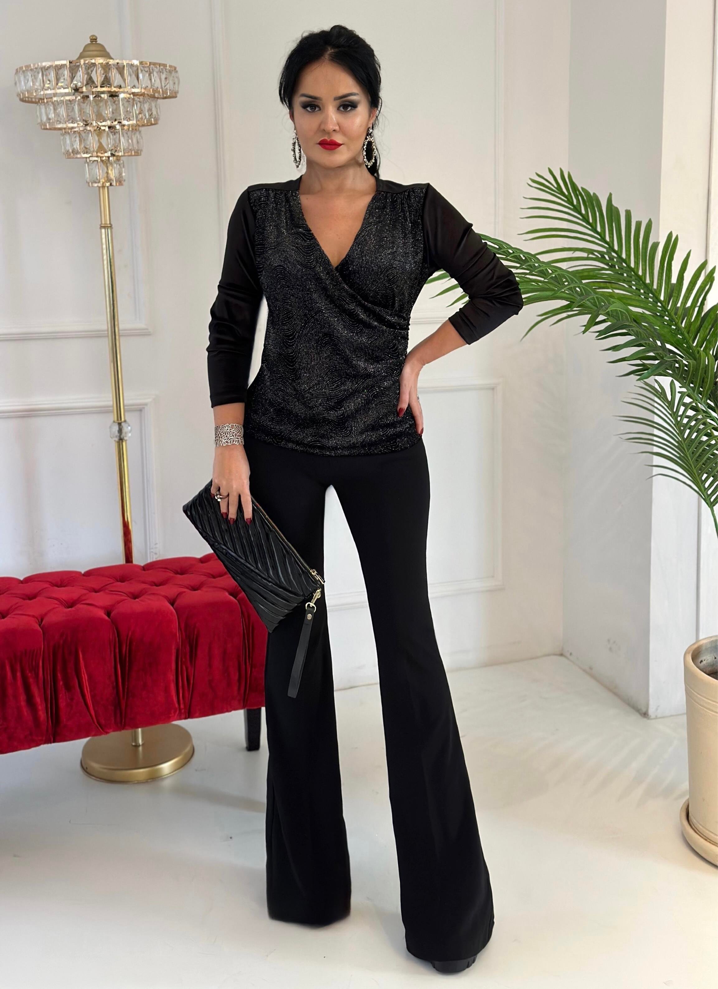 4338 Kruvaza yaka simli bluzdef45ty54y5