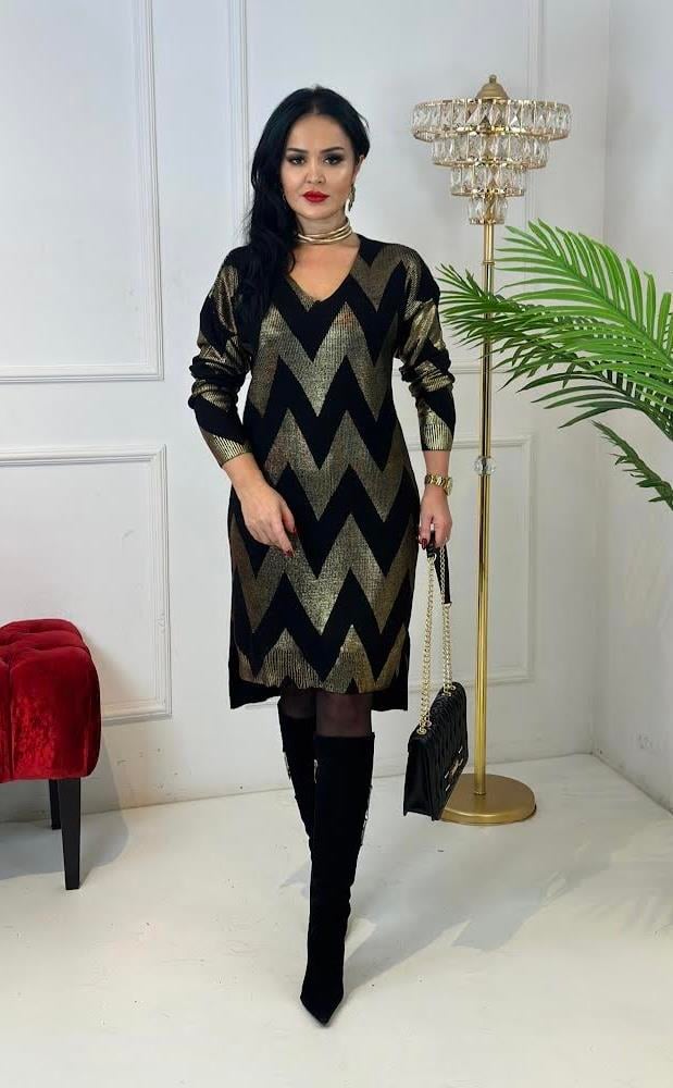 4339 V yaka uzun varaklı gold tunikKemdmsmdm