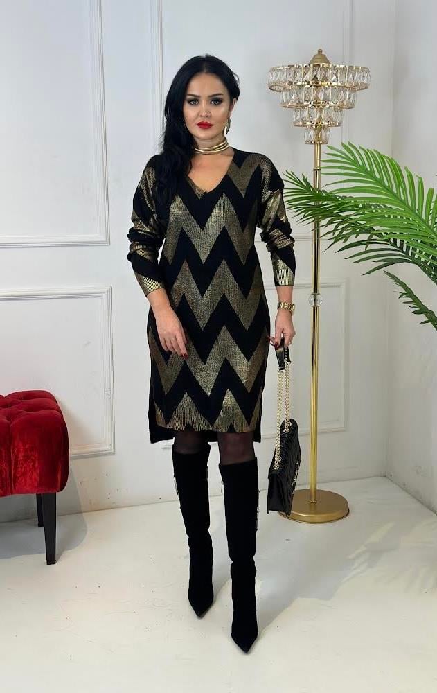 4339 V yaka uzun varaklı gold tunikKemdmsmdm