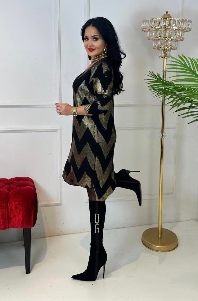 4339 V yaka uzun varaklı gold tunikKemdmsmdm