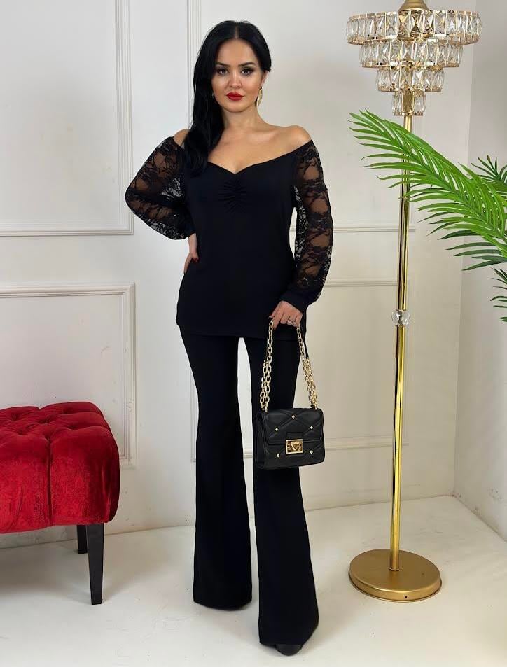 4357  Siyah kolu dantelli tunikhyshsywsyw