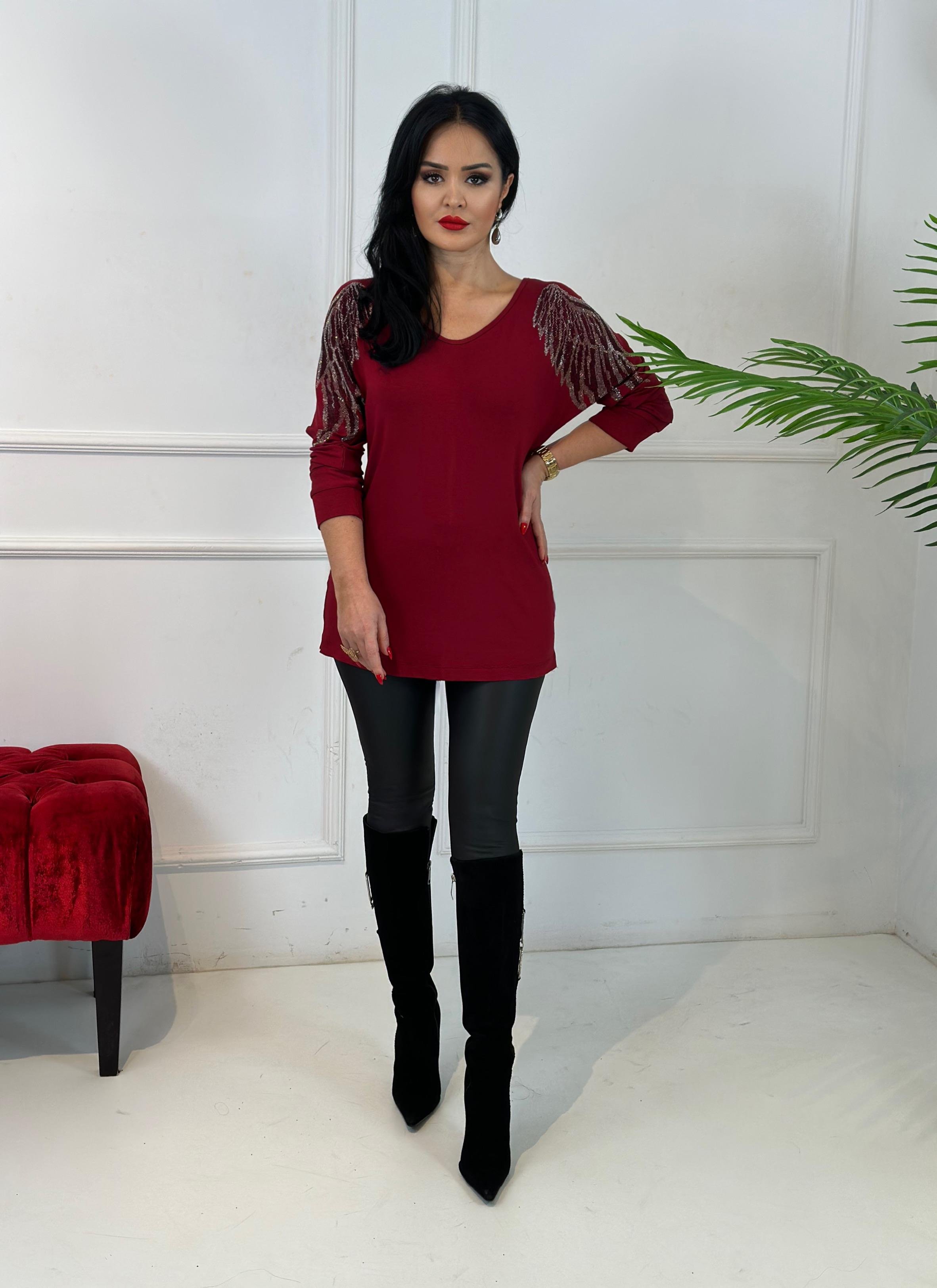 4376 Omuz detaylı  kırmızı bluzTFUF