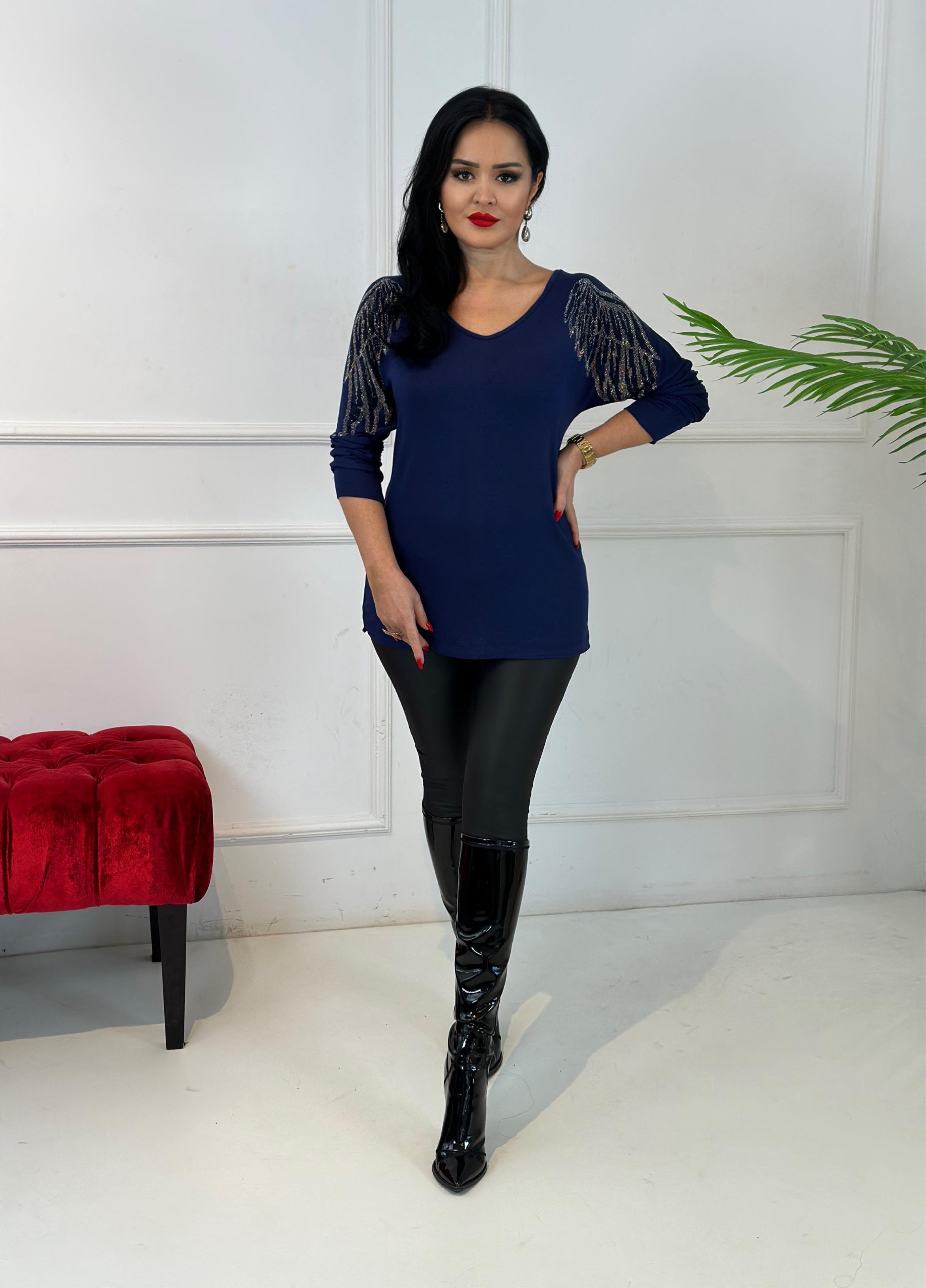 4376 Omuz detaylı  lacivert bluzTFUF