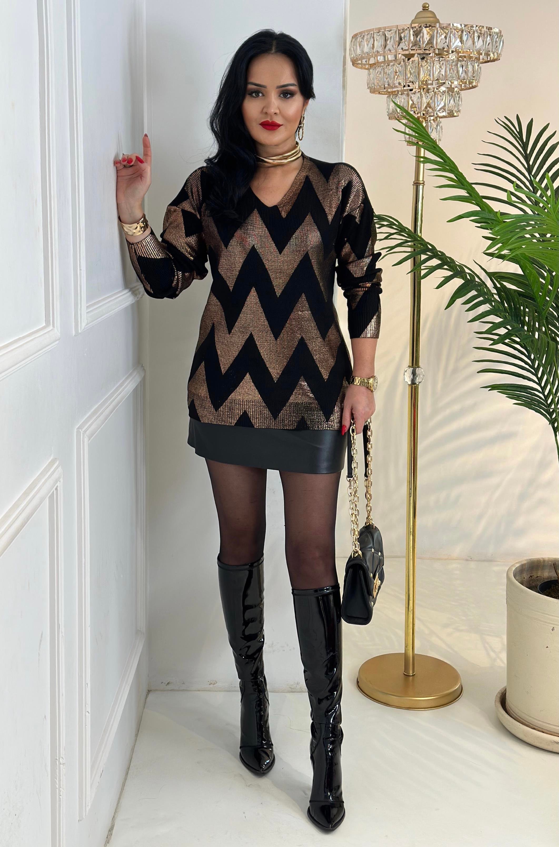 4383 V yaka uzun varaklı bakır tunikKemdmsmdm