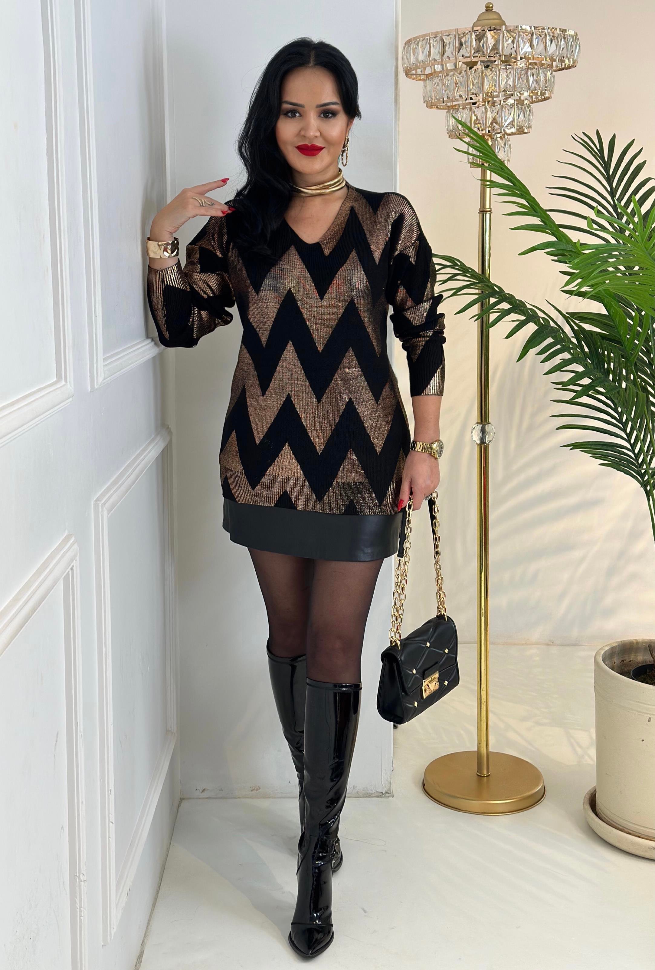 4383 V yaka uzun varaklı bakır tunikKemdmsmdm