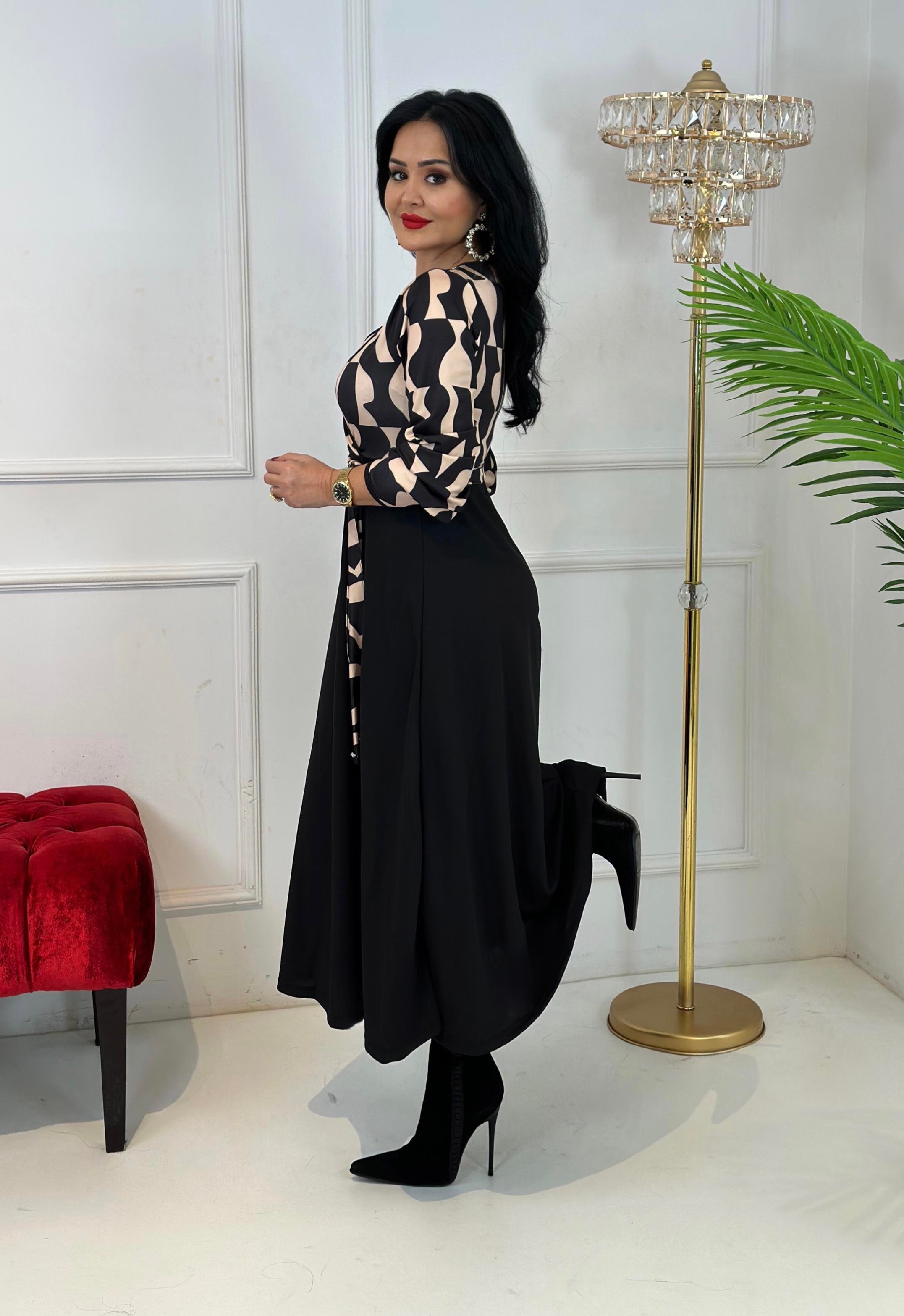 4388 İthal krep bayan elbise Kemdmsmdm