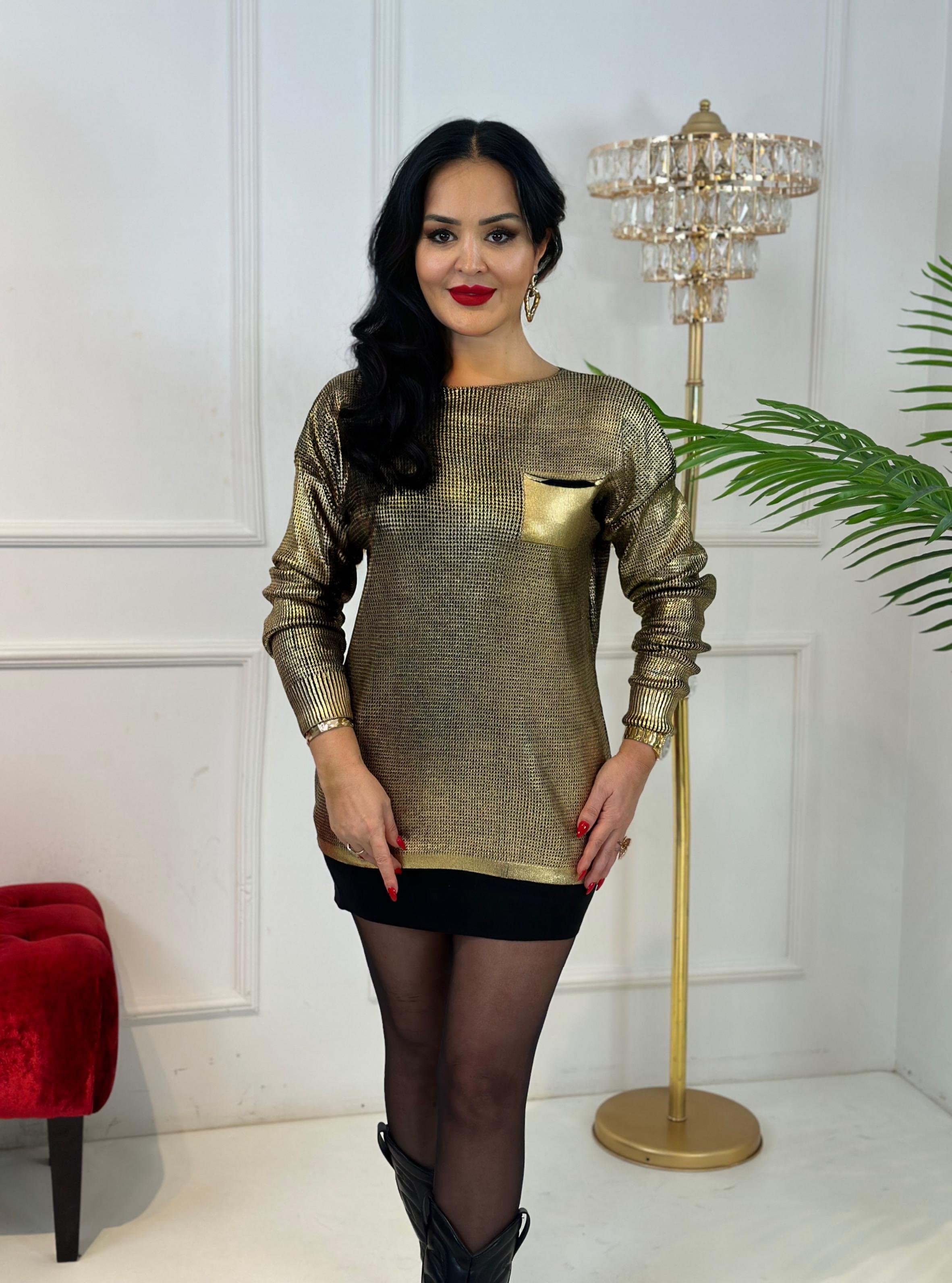 4405  Cepli varaklı gold bluzdef45ty54y5