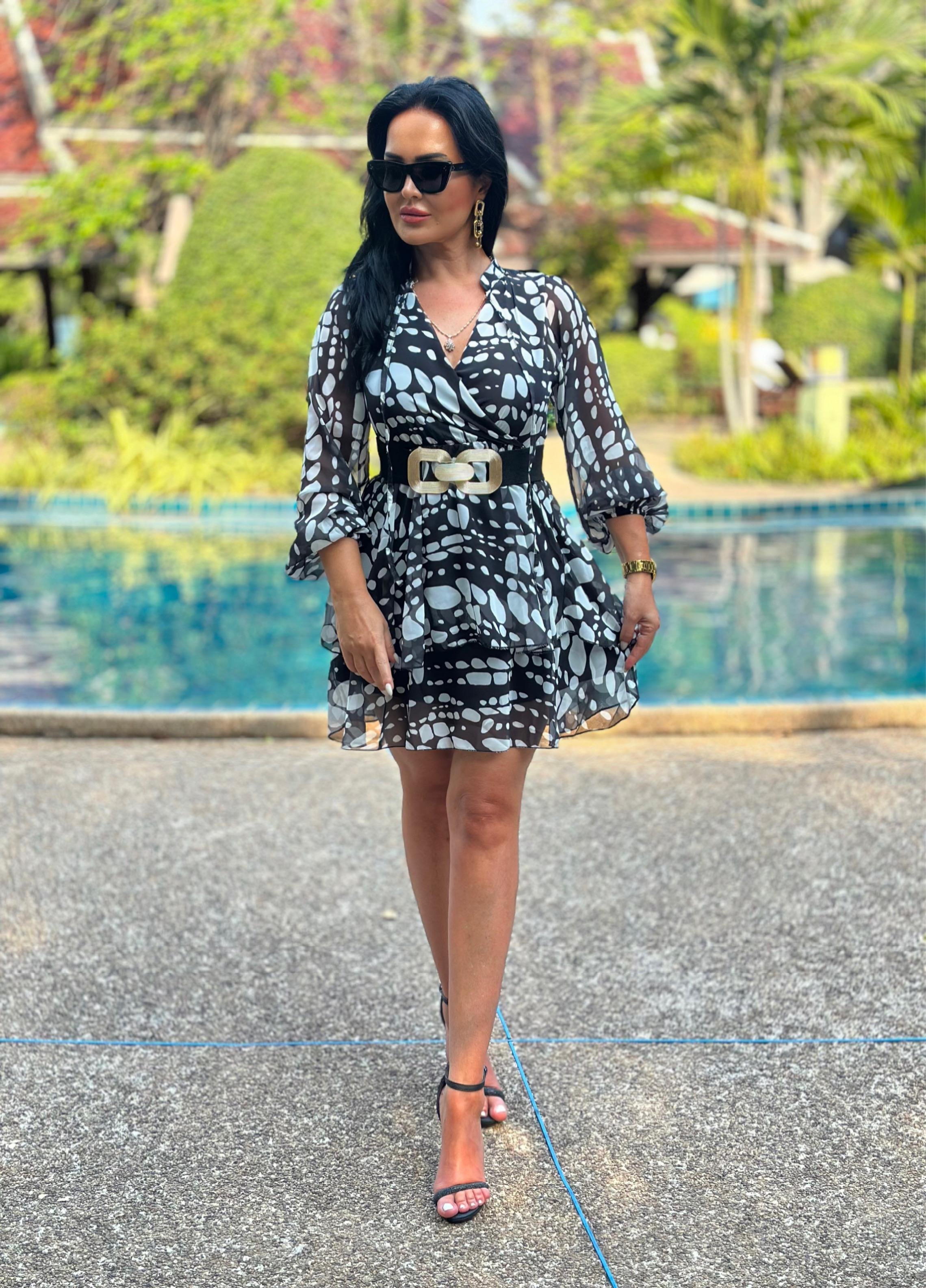 4447  Puantiye  şifon mini elbisedef45ty54y5