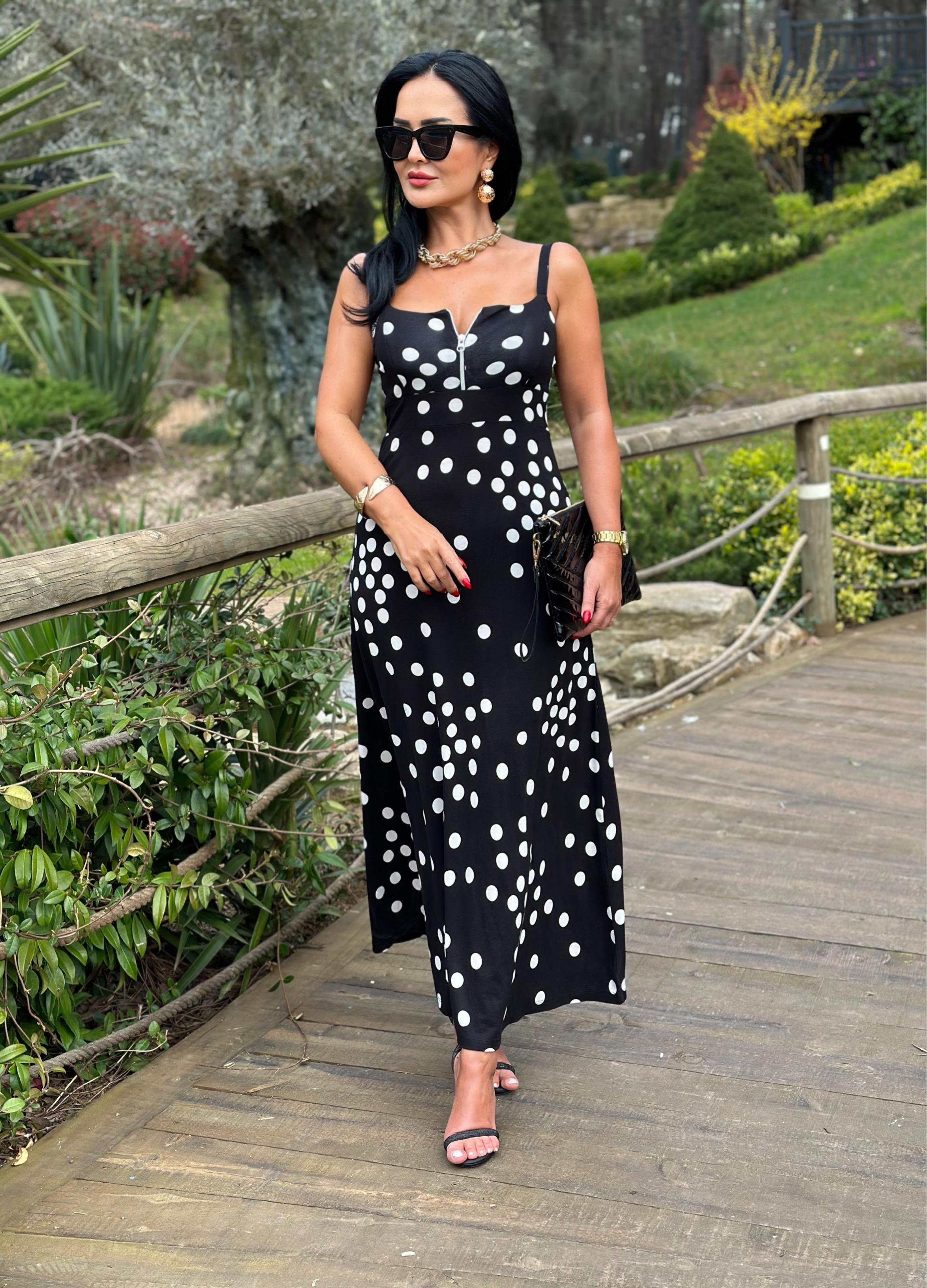 4451 Puantiyeli  fermuarlı elbiseJRHURFT7RFTGFUY