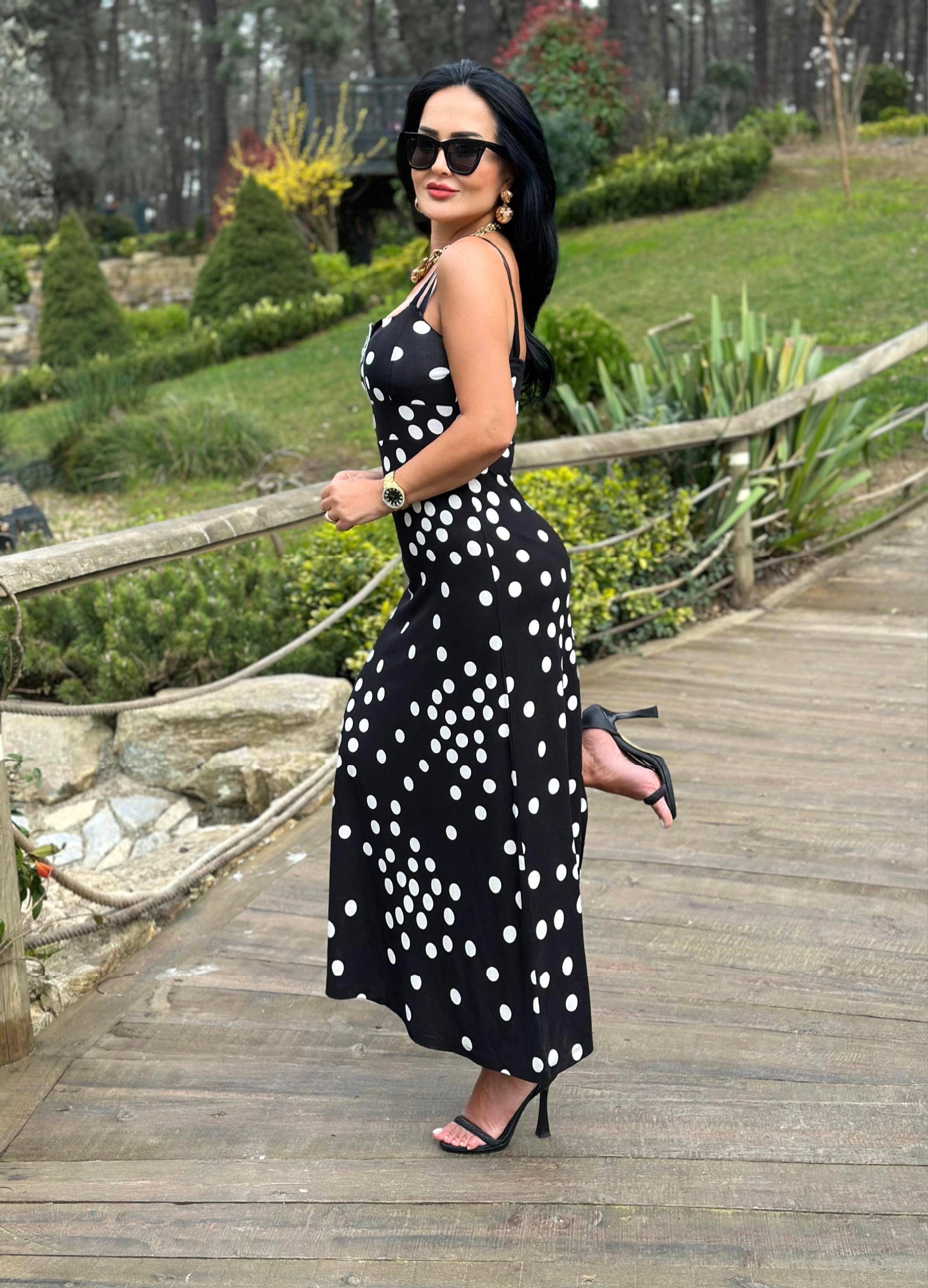 4451 Puantiyeli  fermuarlı elbiseJRHURFT7RFTGFUY