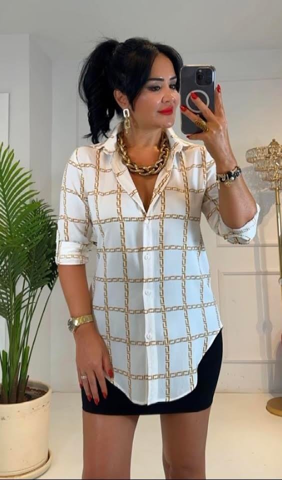 4455 Gold zincir desenli dokuma viskon gömlekdef45ty54y5