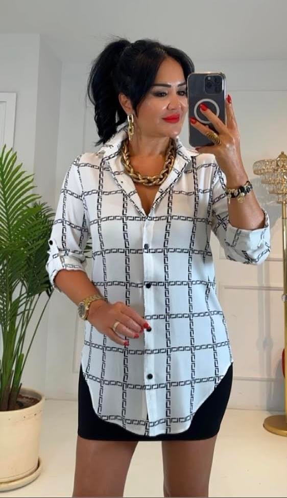 4455 Siyah zincir desenli dokuma viskon gömlekdef45ty54y5