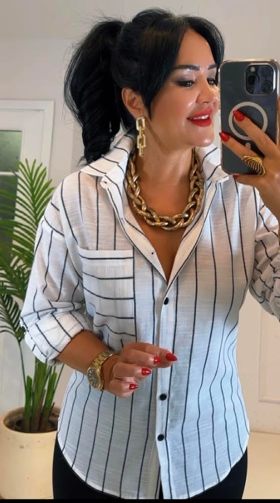 4456 Çizgili keten gömlekdef45ty54y5