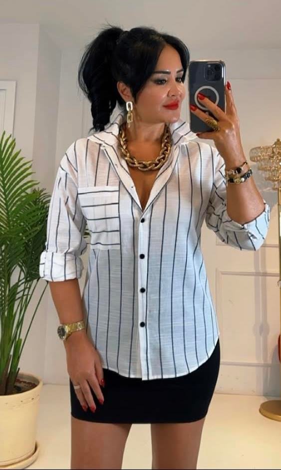 4456 Çizgili keten gömlekdef45ty54y5