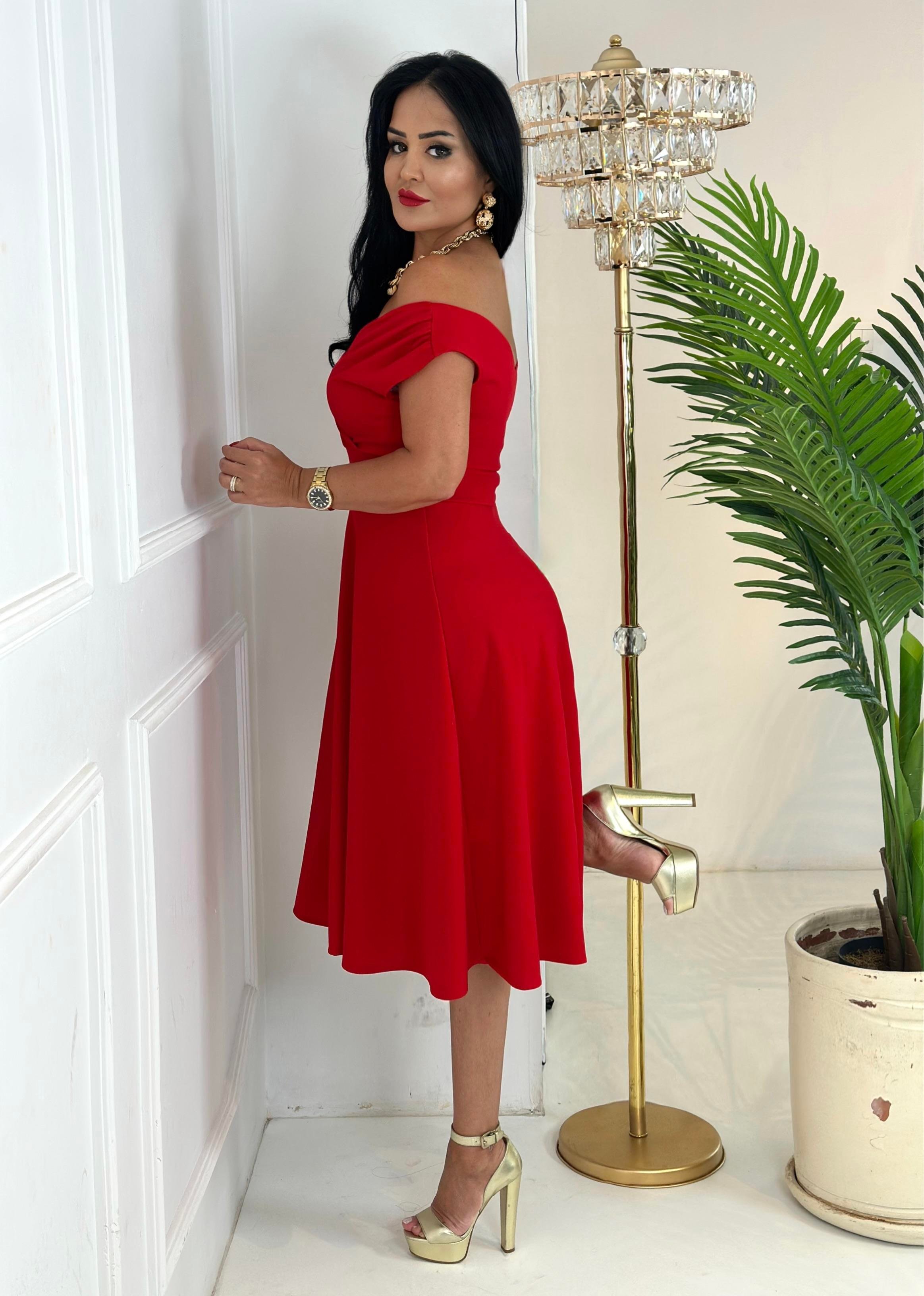 4471 Double krep  kırmızı elbise DRGXDFF