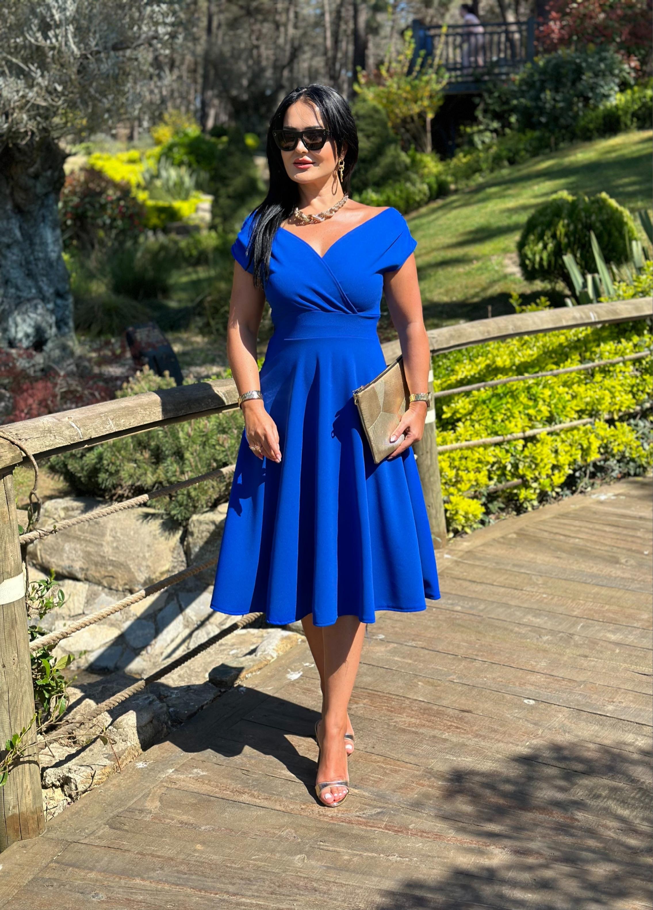 4471 Double krep  mavi elbise 4471