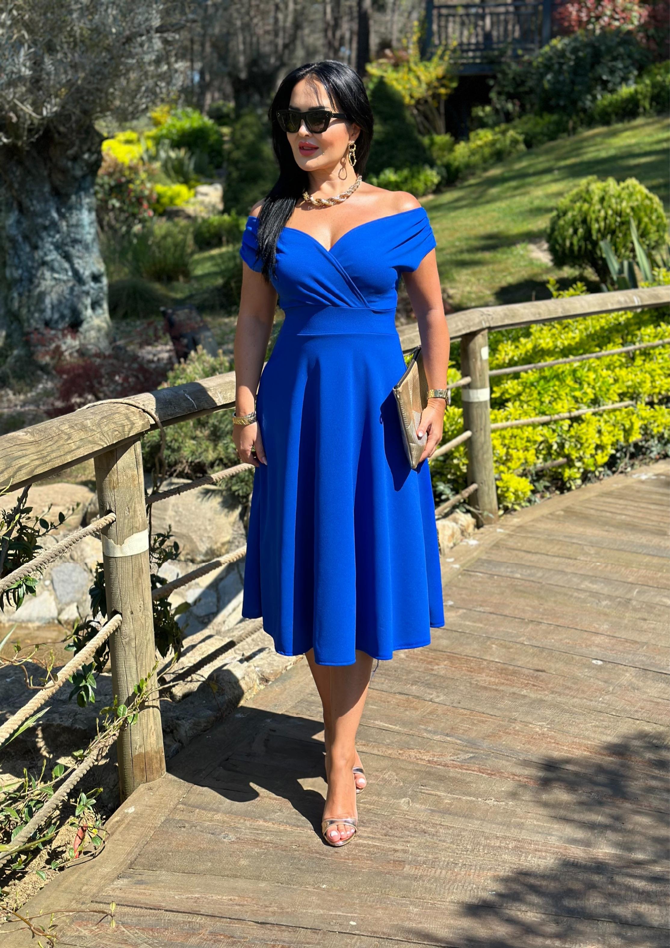 4471 Double krep  mavi elbise 4471