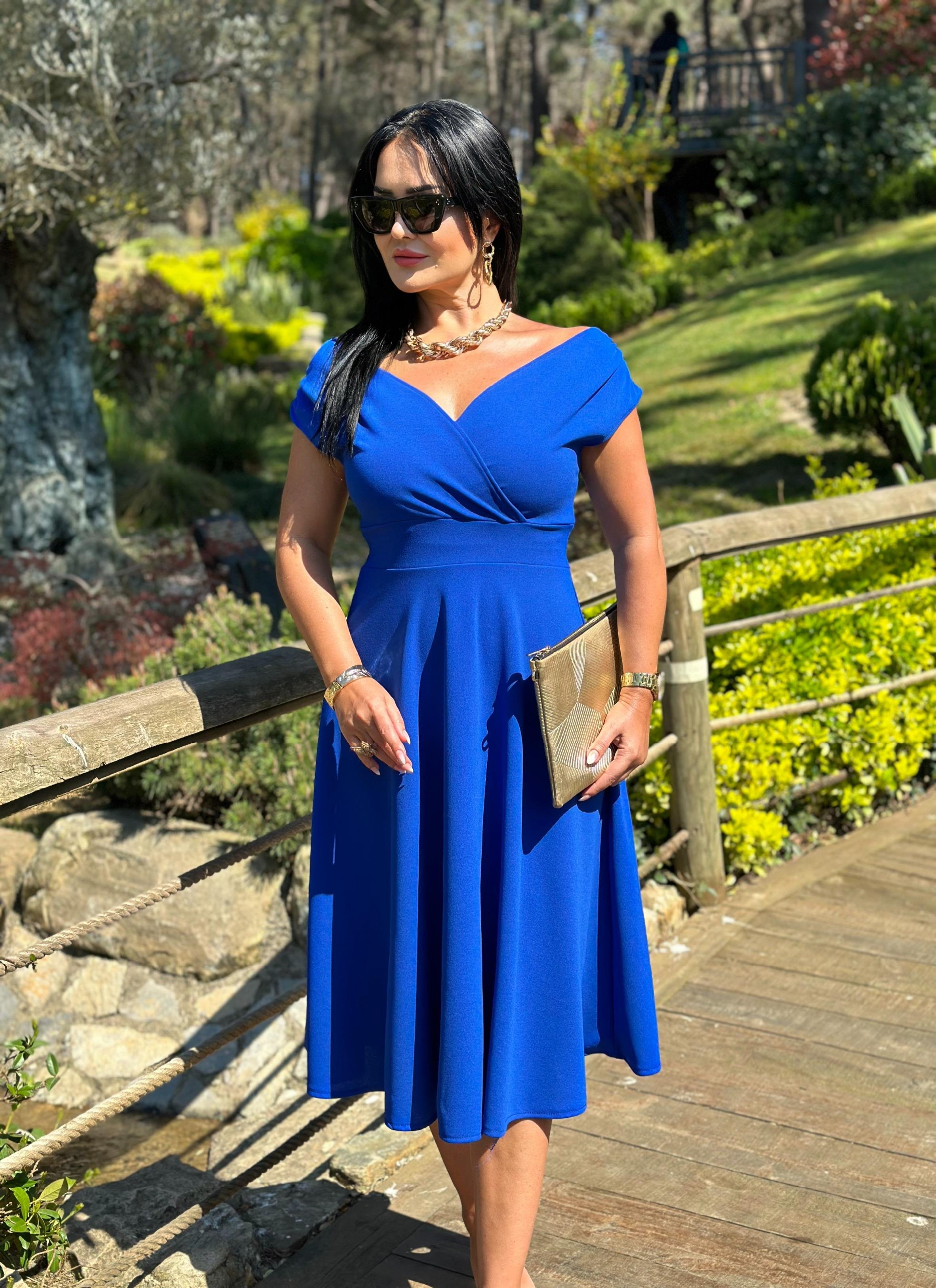 4471 Double krep  mavi elbise 4471