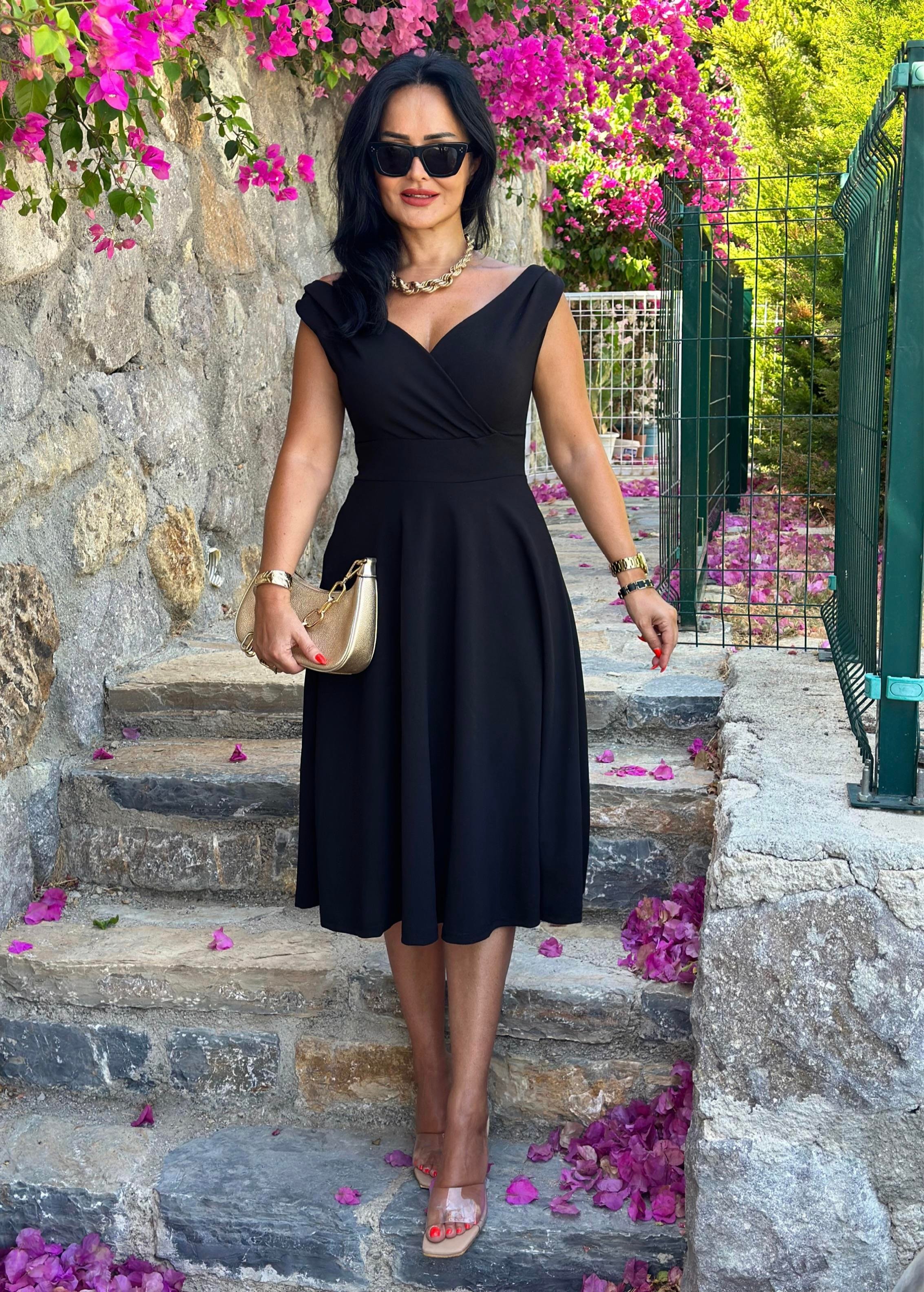 4471 Double    krep   siyah elbise 4471