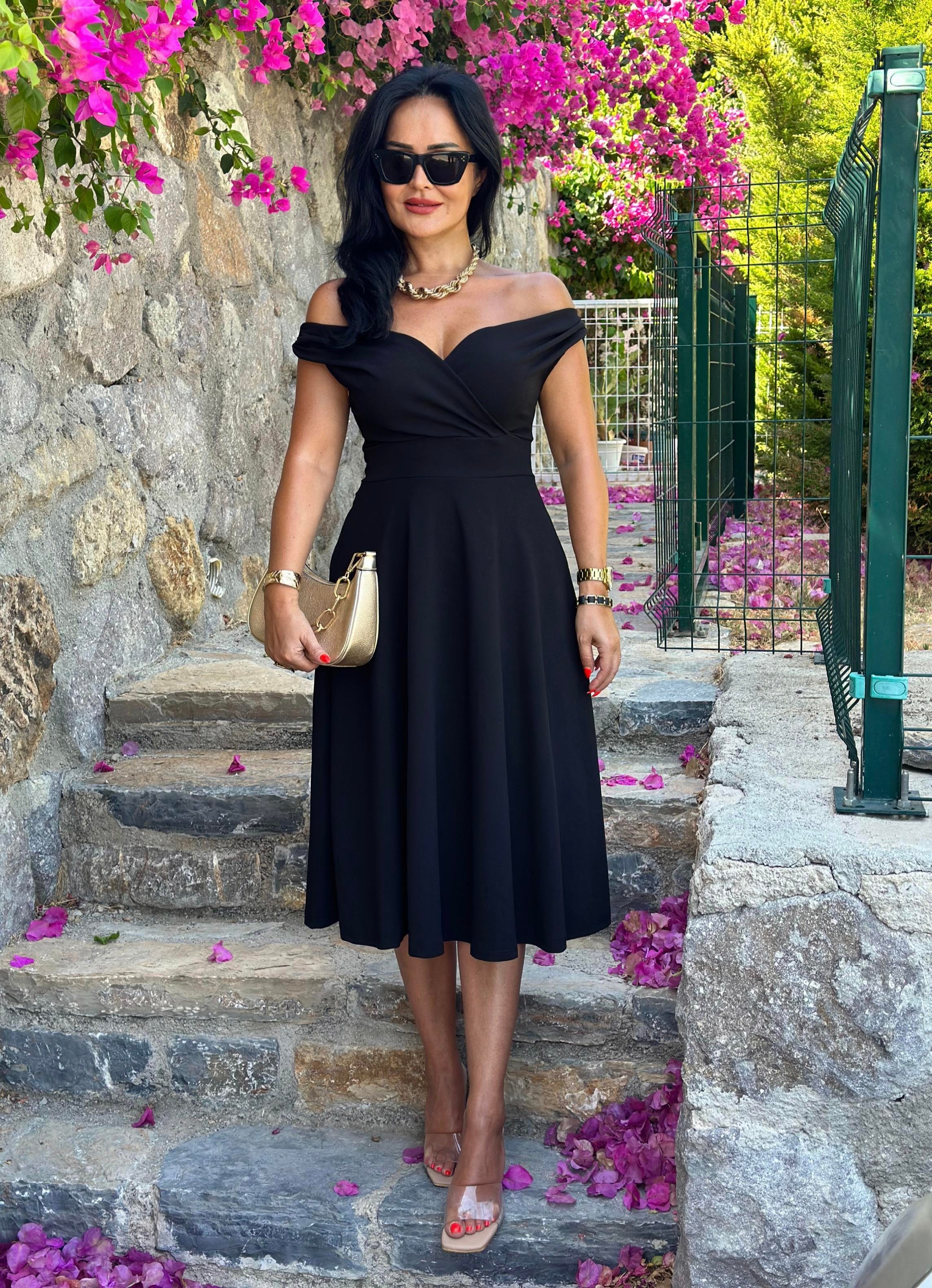 4471 Double    krep   siyah elbise 4471