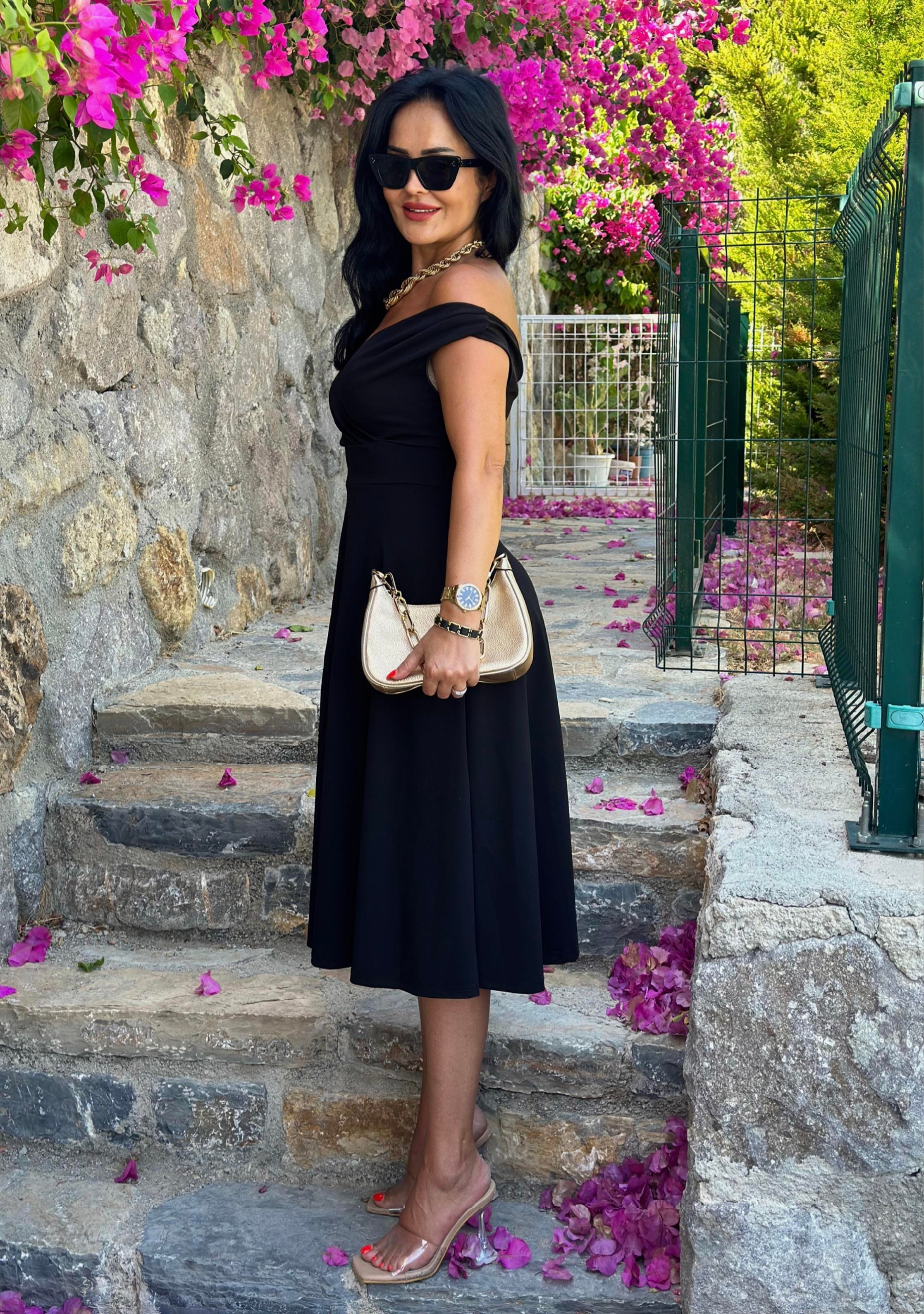 4471 Double    krep   siyah elbise 4471