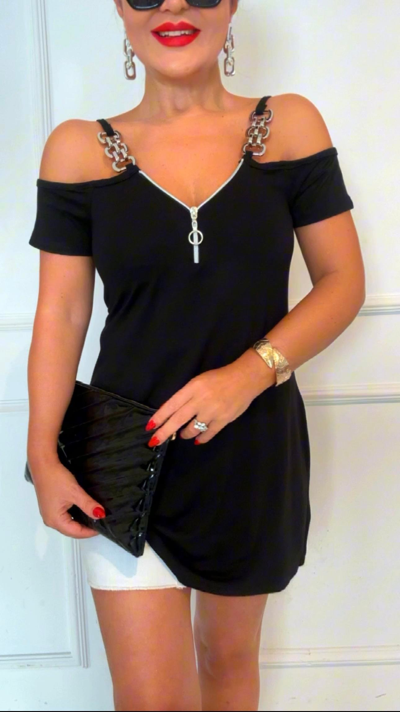 4474 Fermuarlı gold zincirli rahat kalıp tunikRFTGRFDGX