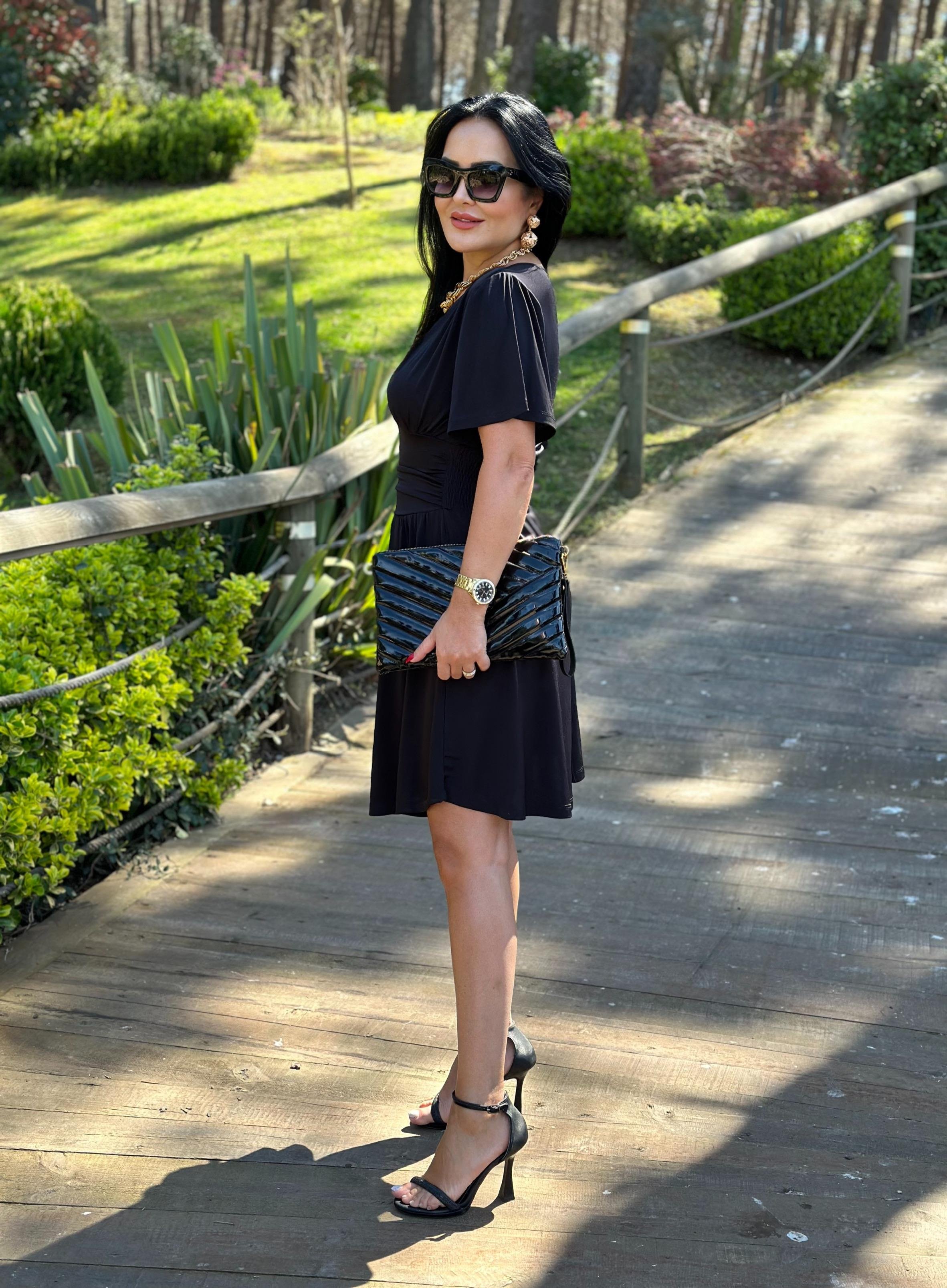 4484  Kruvaze yaka siyah candy elbisejkhjkhvj