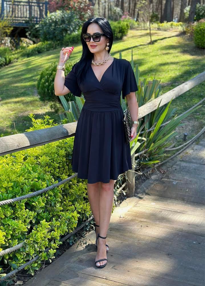 4484  Kruvaze yaka siyah candy elbisejkhjkhvj