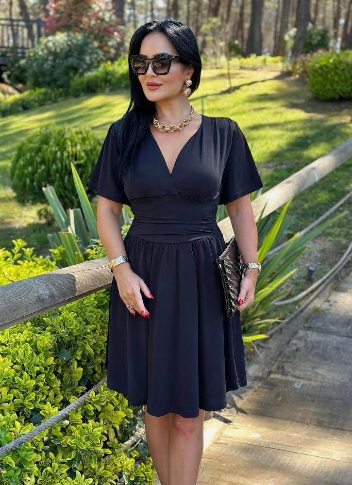 4484  Kruvaze yaka siyah candy elbisejkhjkhvj