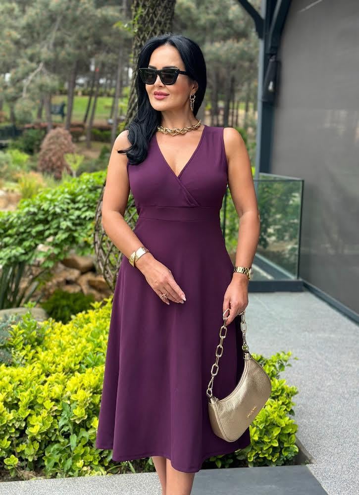 4494 Double    krep  mürdüm elbise 4494