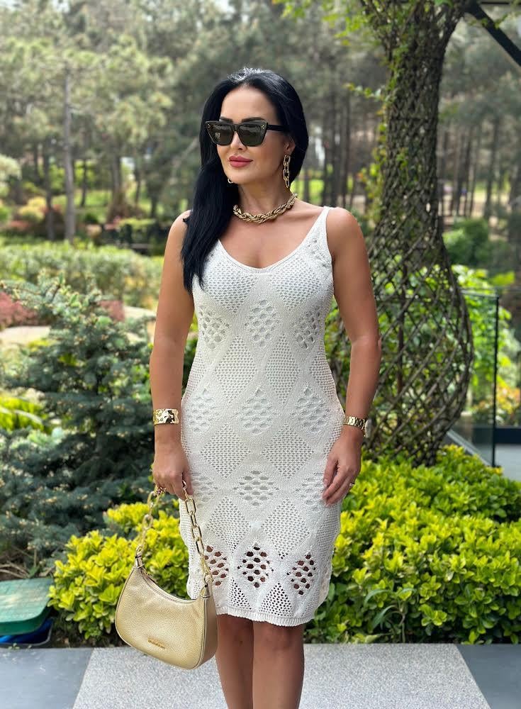 4498 Dantelli krem elbise4498