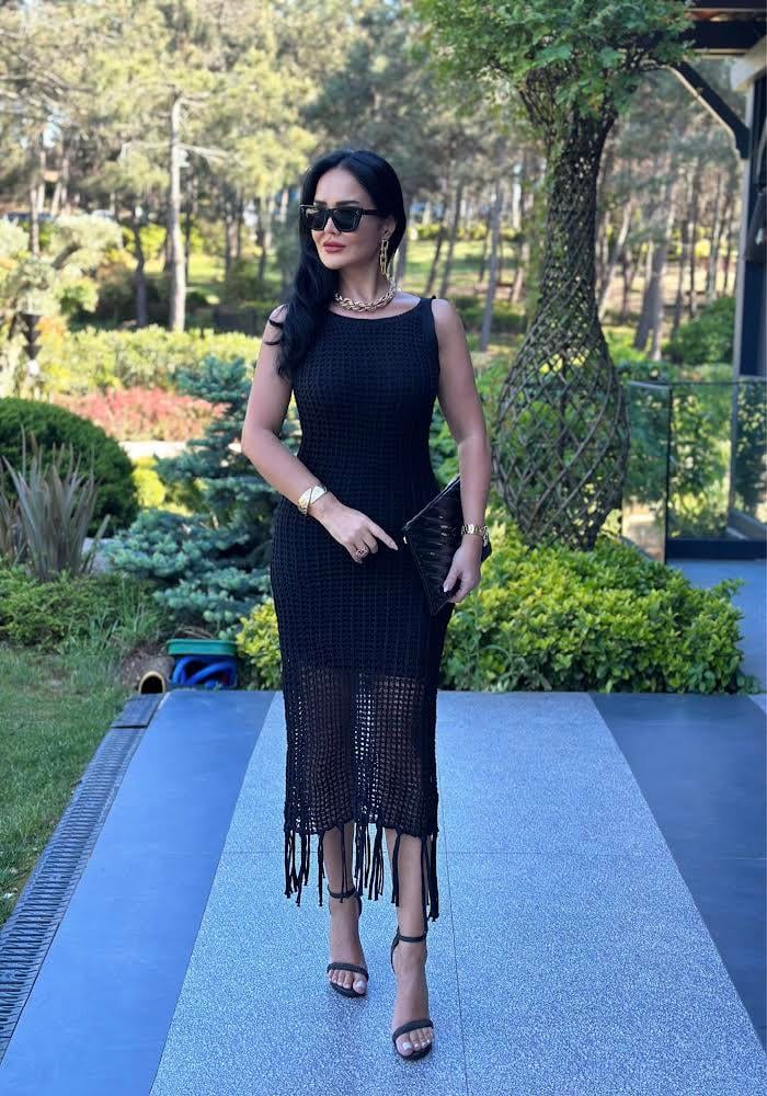 4499  Dantelli siyah elbise4499