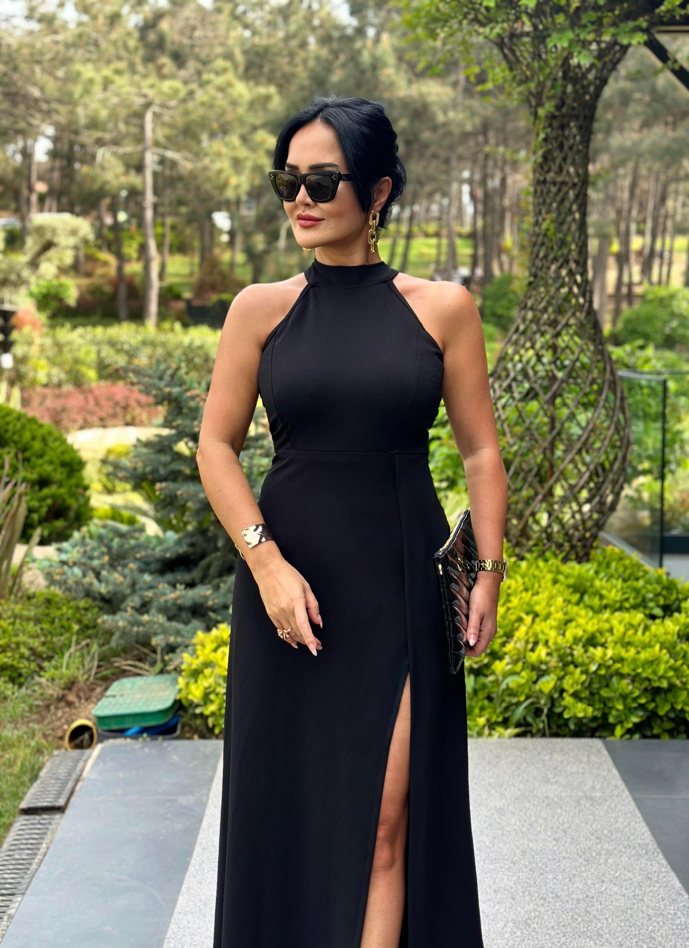 4500 Siyah halter yaka elbise4500