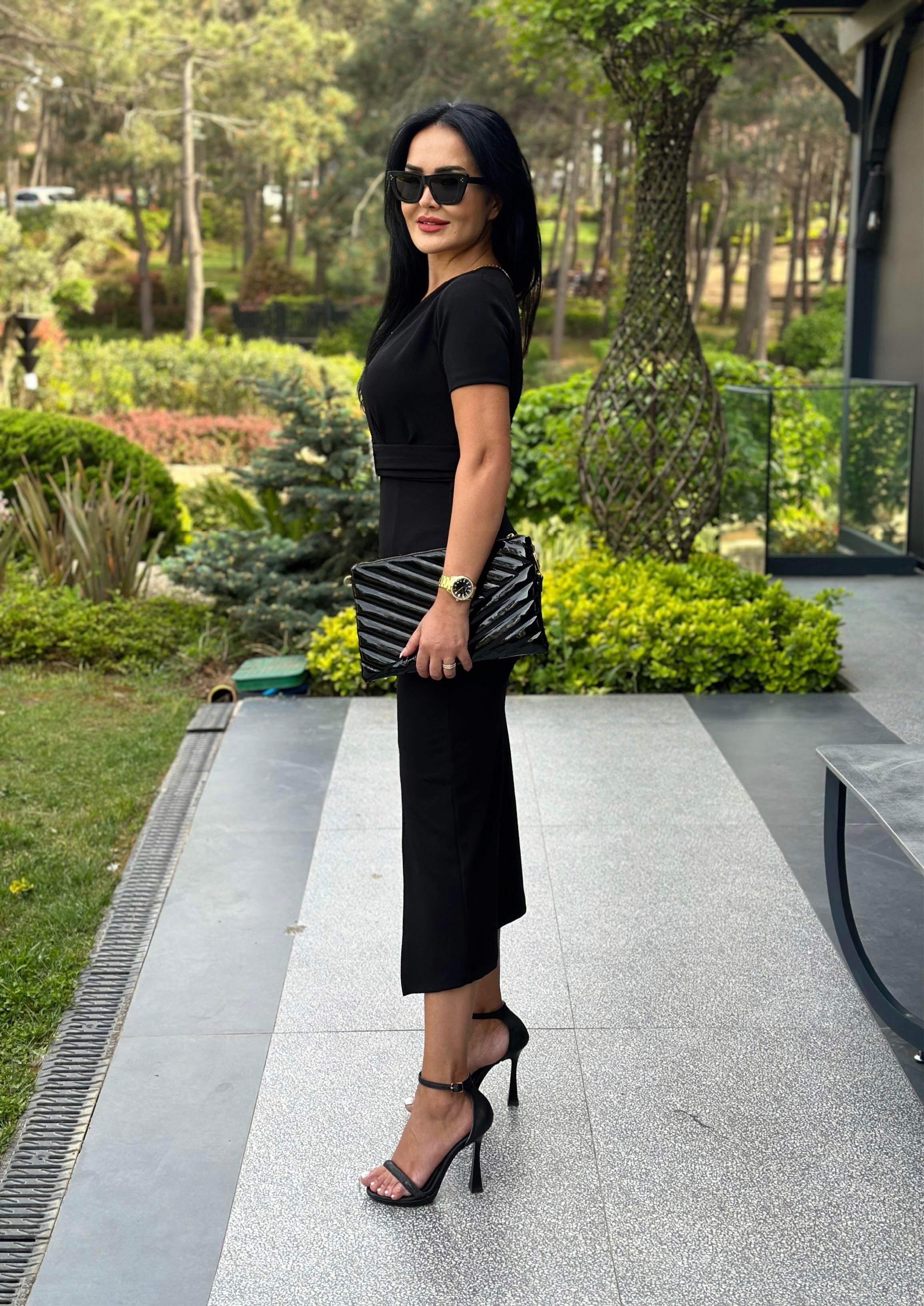 4501 Kruvaze yaka siyah elbise4501