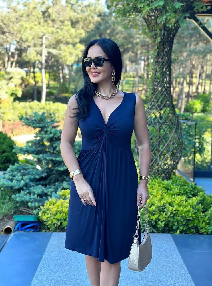 4502   Pamuk viskon lacivert elbise4502