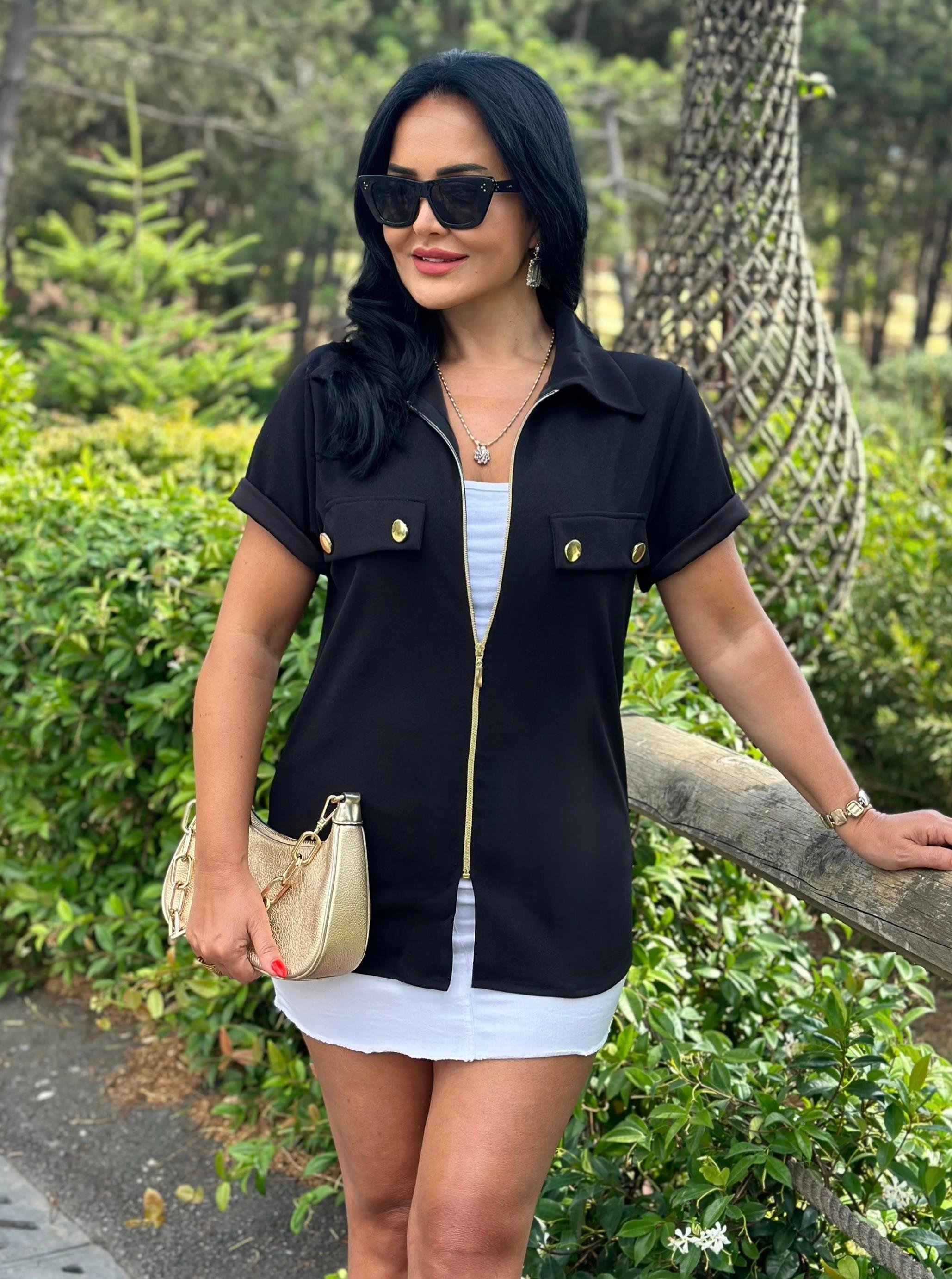 4507 Lyralı double   krep ceket havasında siyah gömlek4507