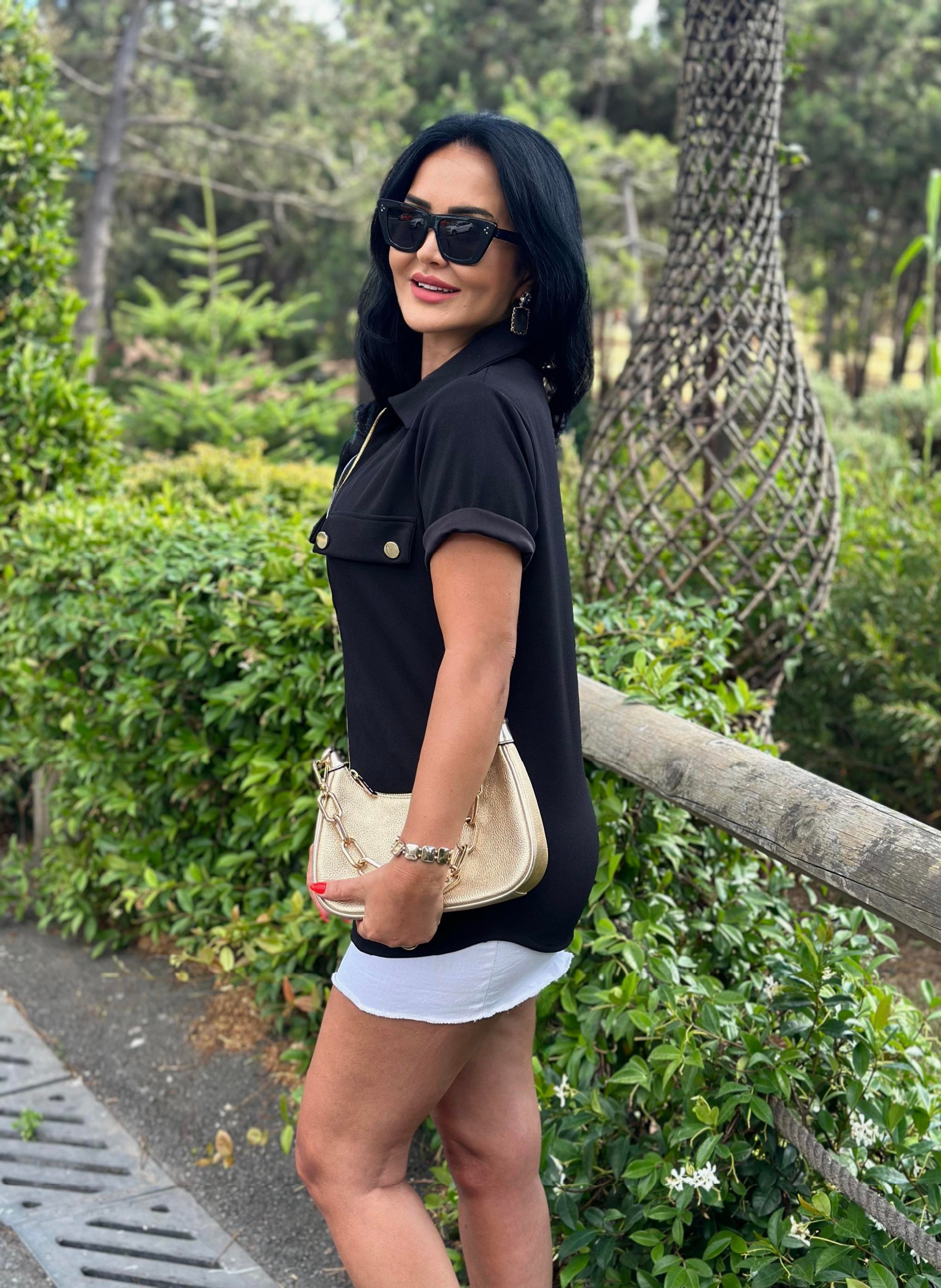 4507 Lyralı double   krep ceket havasında siyah gömlek4507