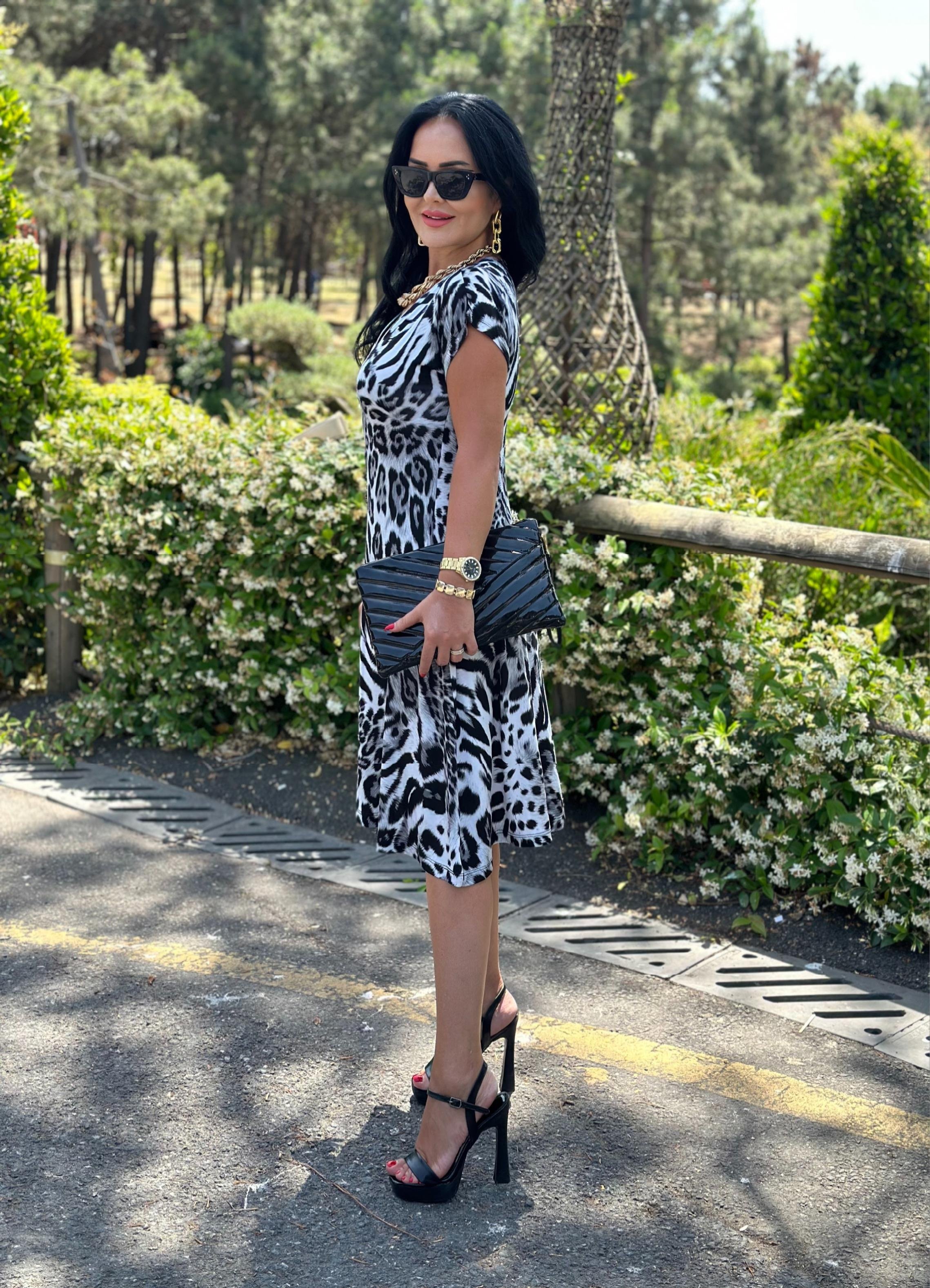 4519  Fermuarlı zebra elbise4519