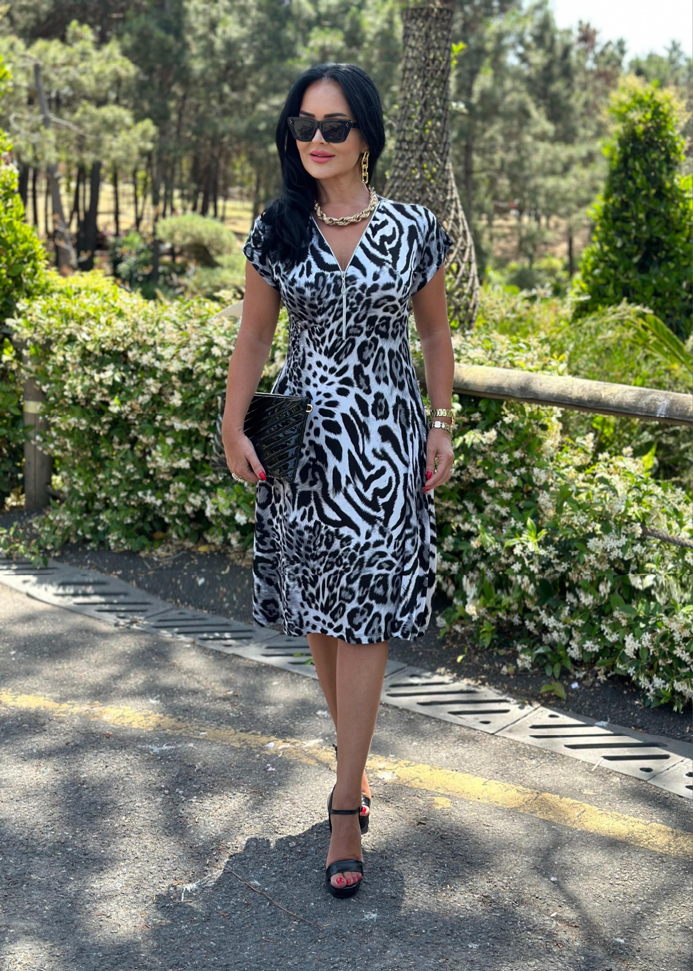 4519  Fermuarlı zebra elbise4519