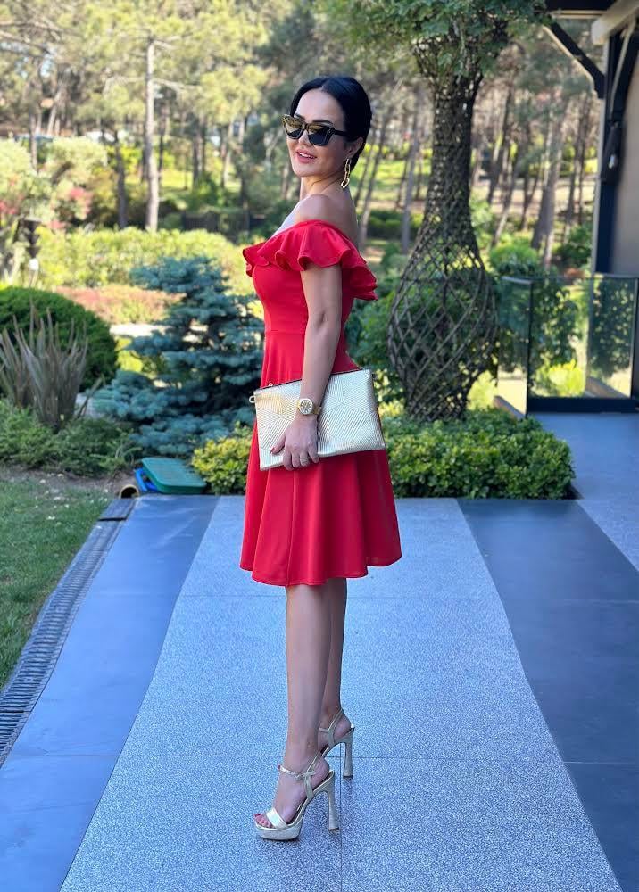 4521 Kırmızı midi  elbise4520