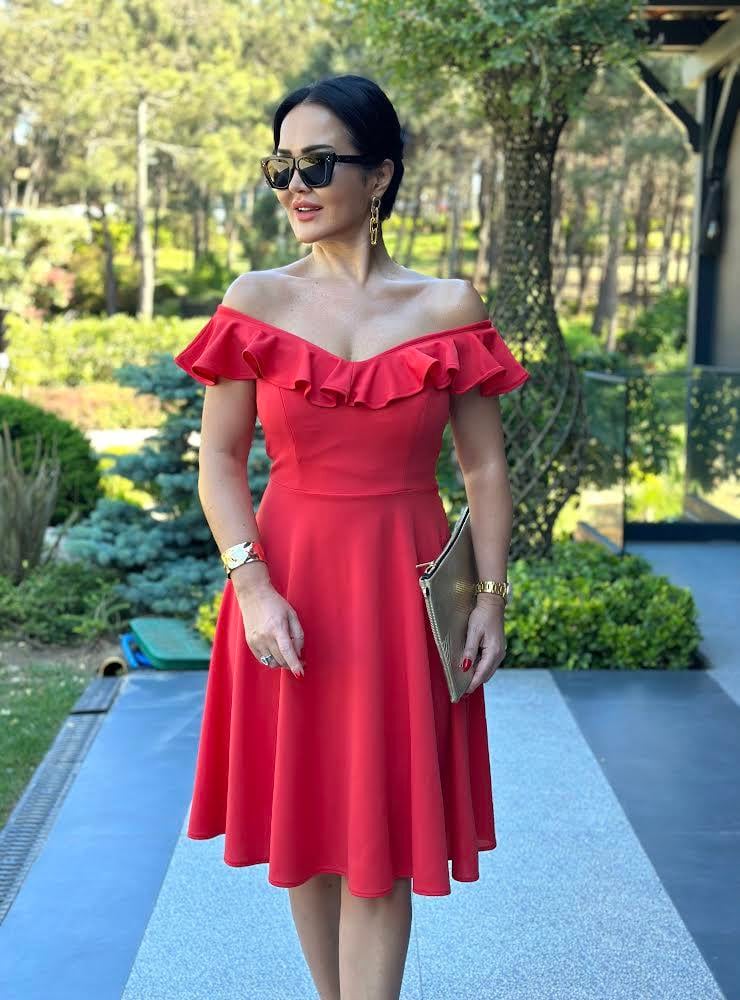 4521 Kırmızı midi  elbise4520